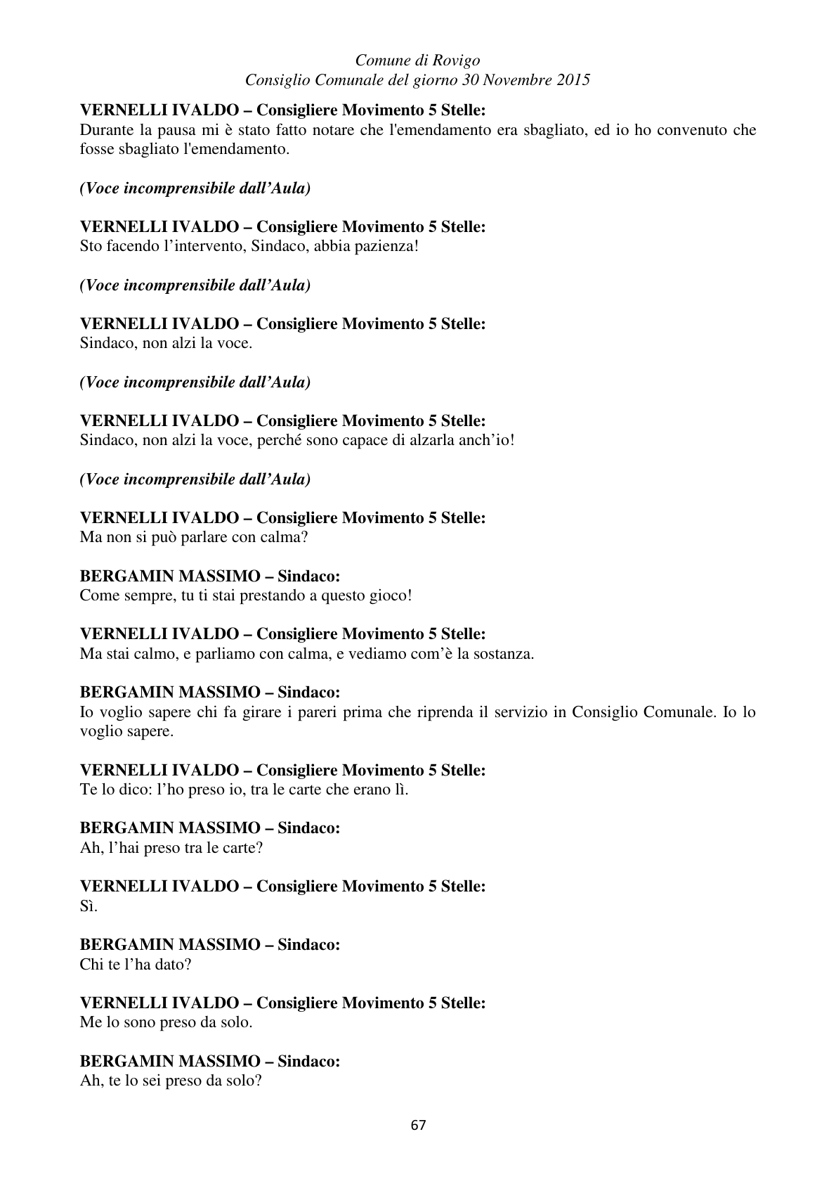Pagina 67 del verbale