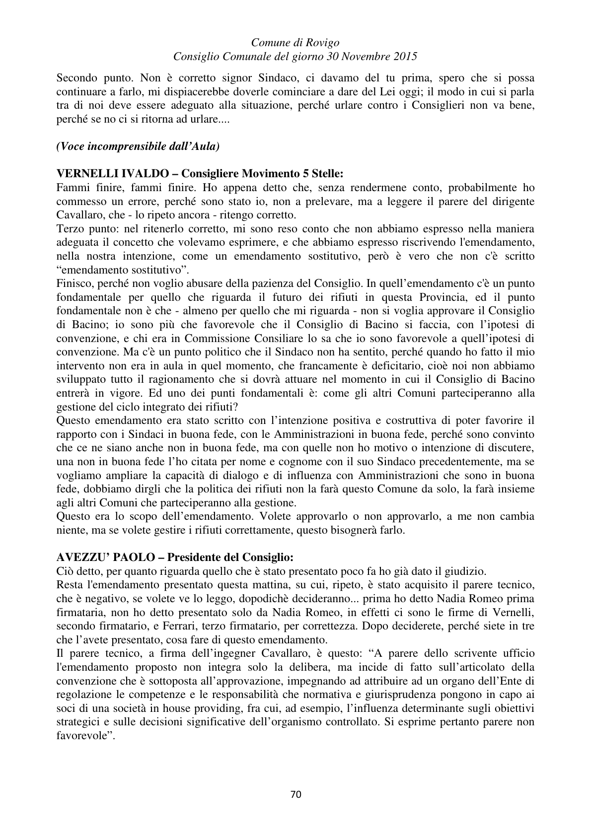 Pagina 70 del verbale