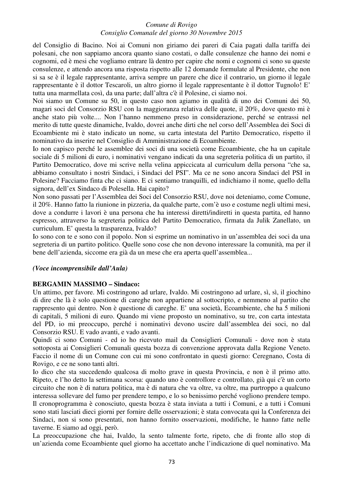 Pagina 73 del verbale