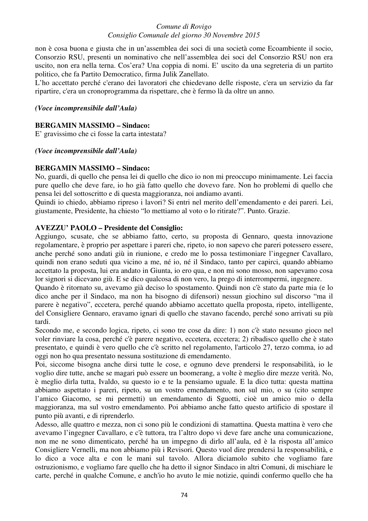 Pagina 74 del verbale