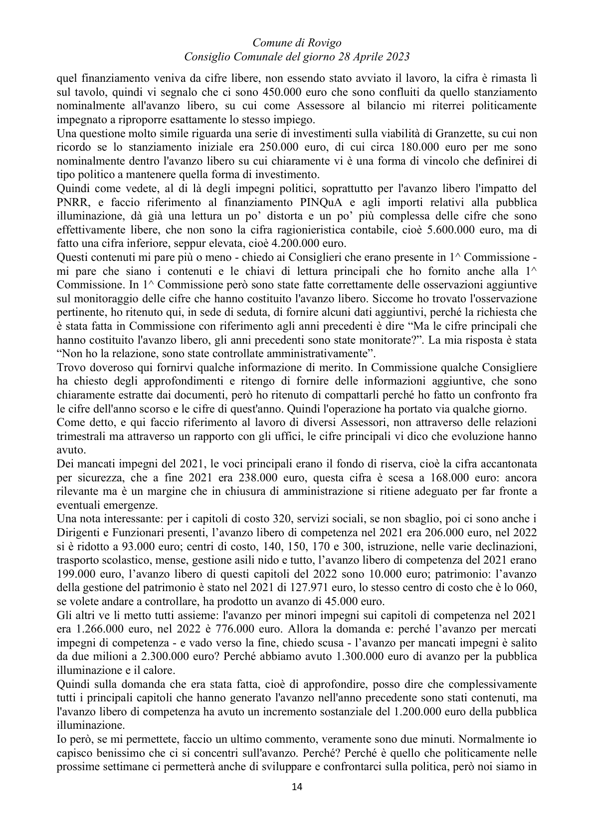 Pagina 14 del verbale