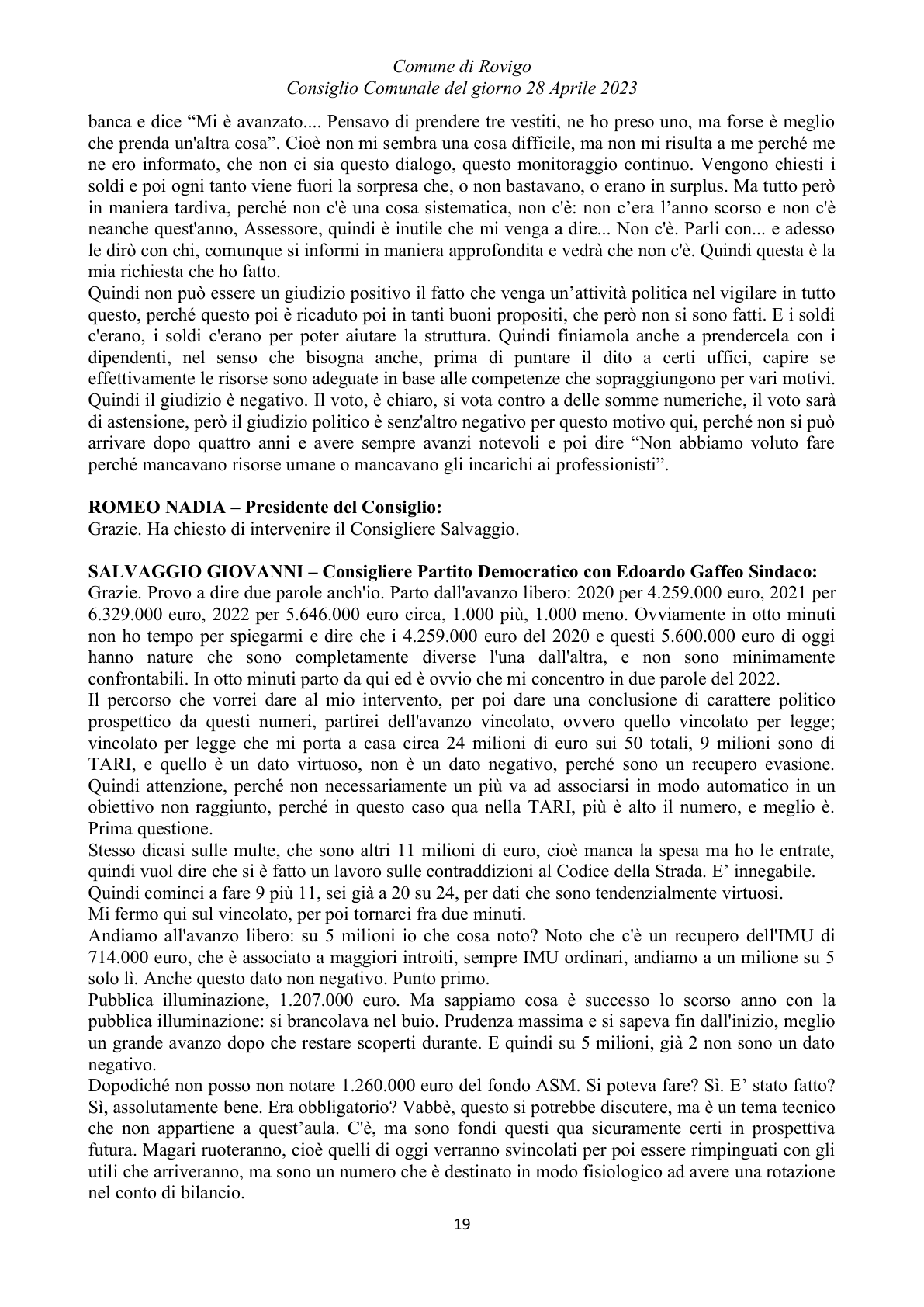 Pagina 19 del verbale