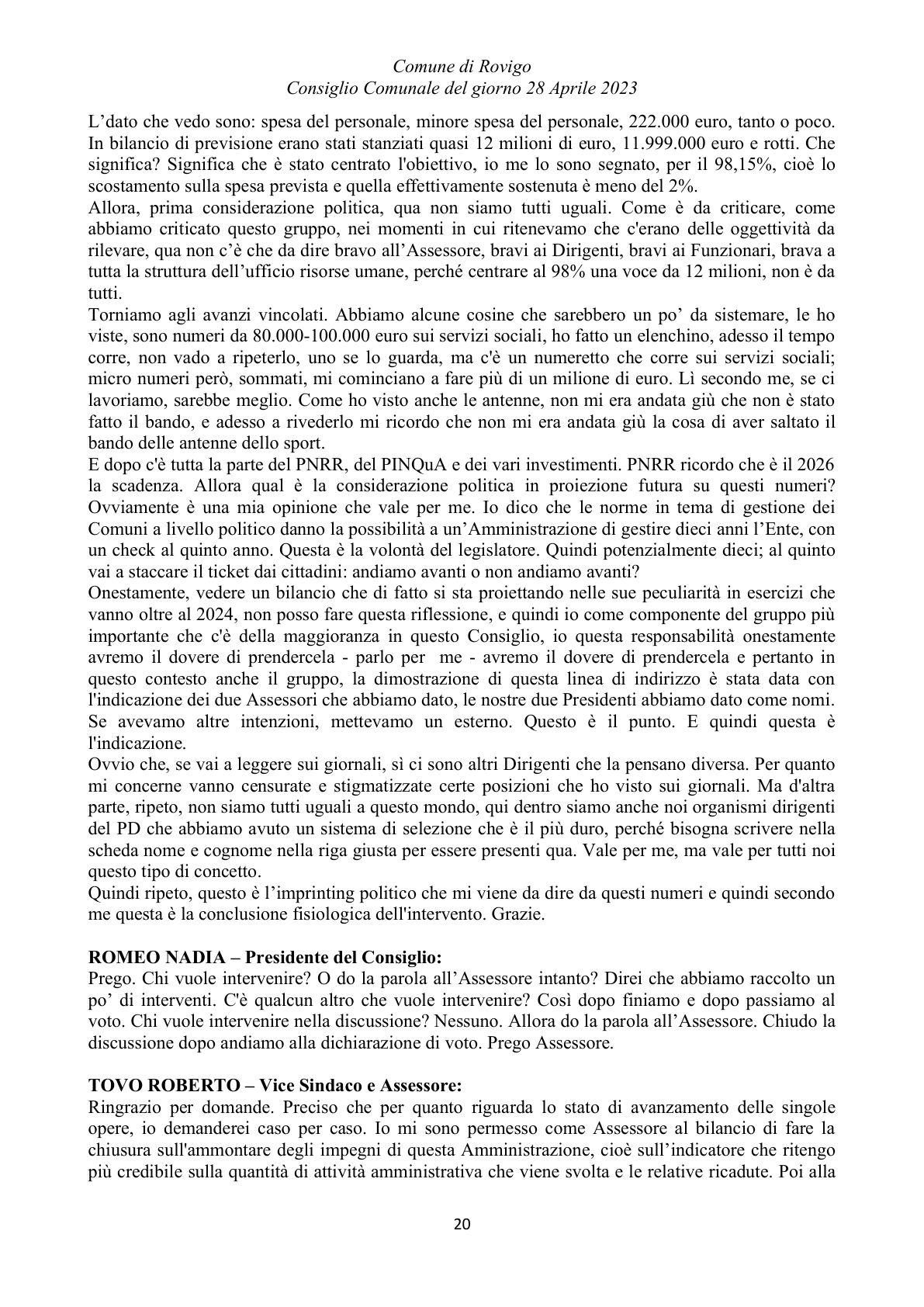 Pagina 20 del verbale