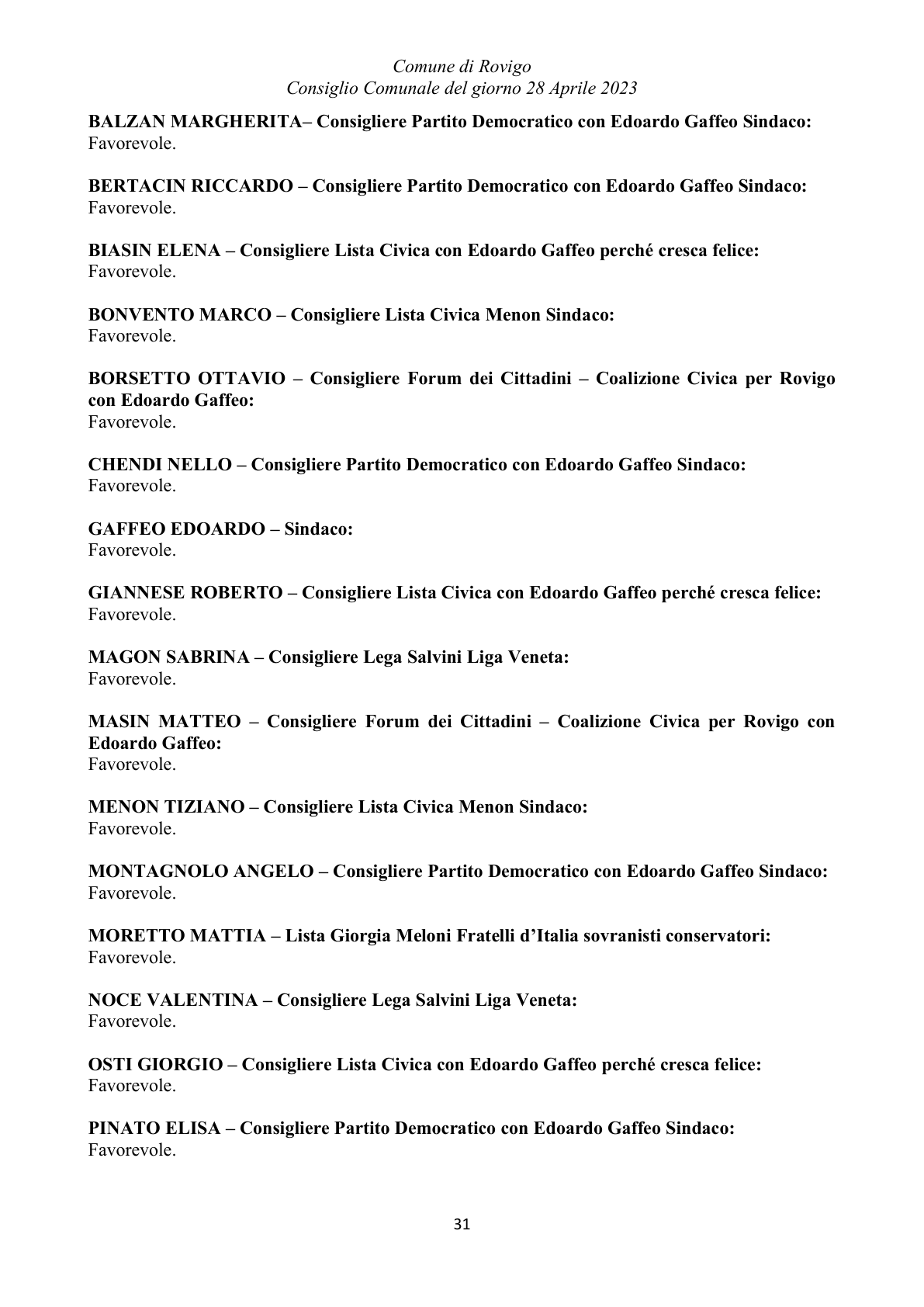 Pagina 31 del verbale