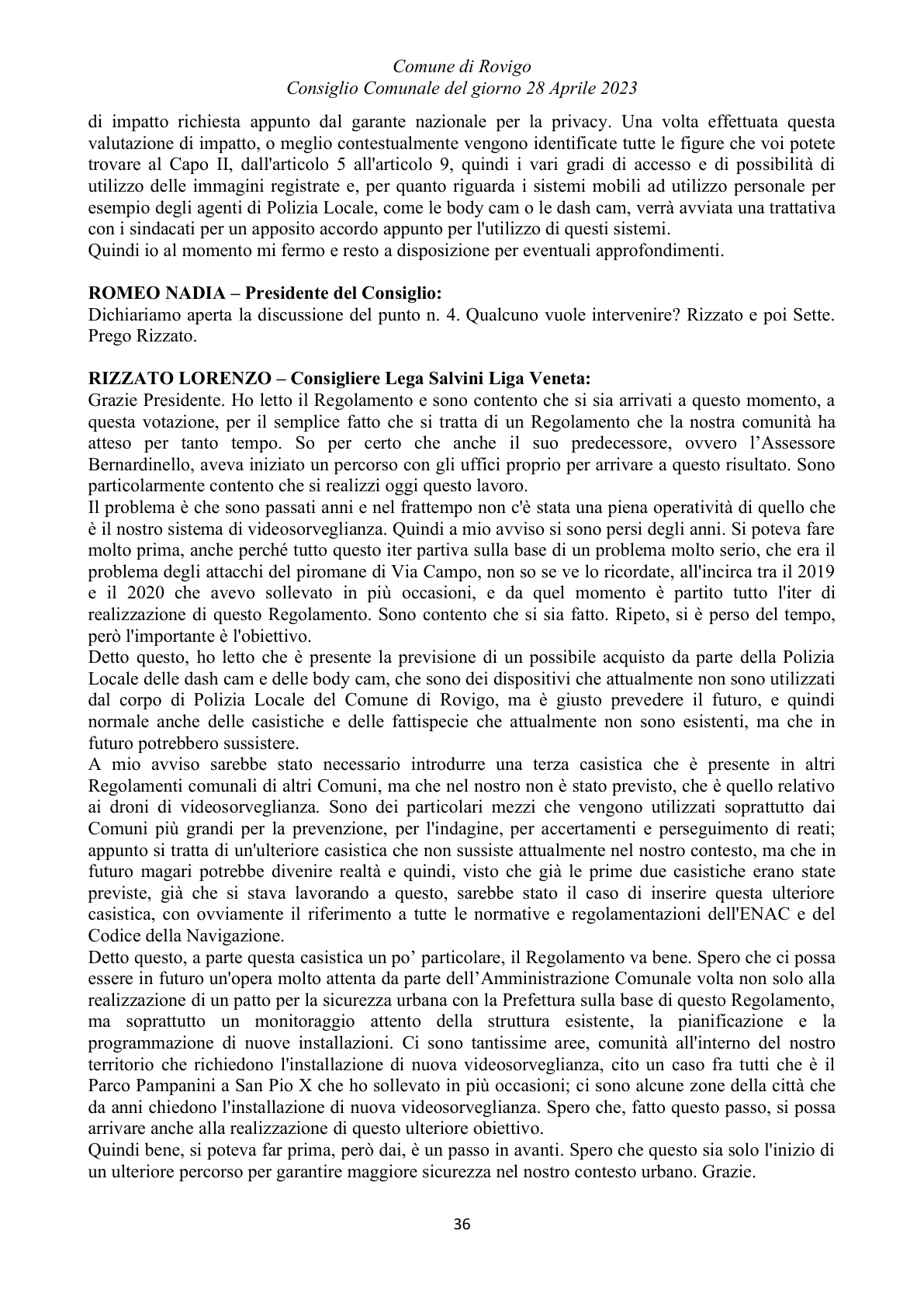 Pagina 36 del verbale