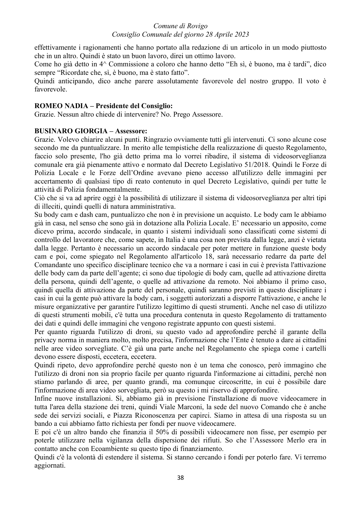 Pagina 38 del verbale