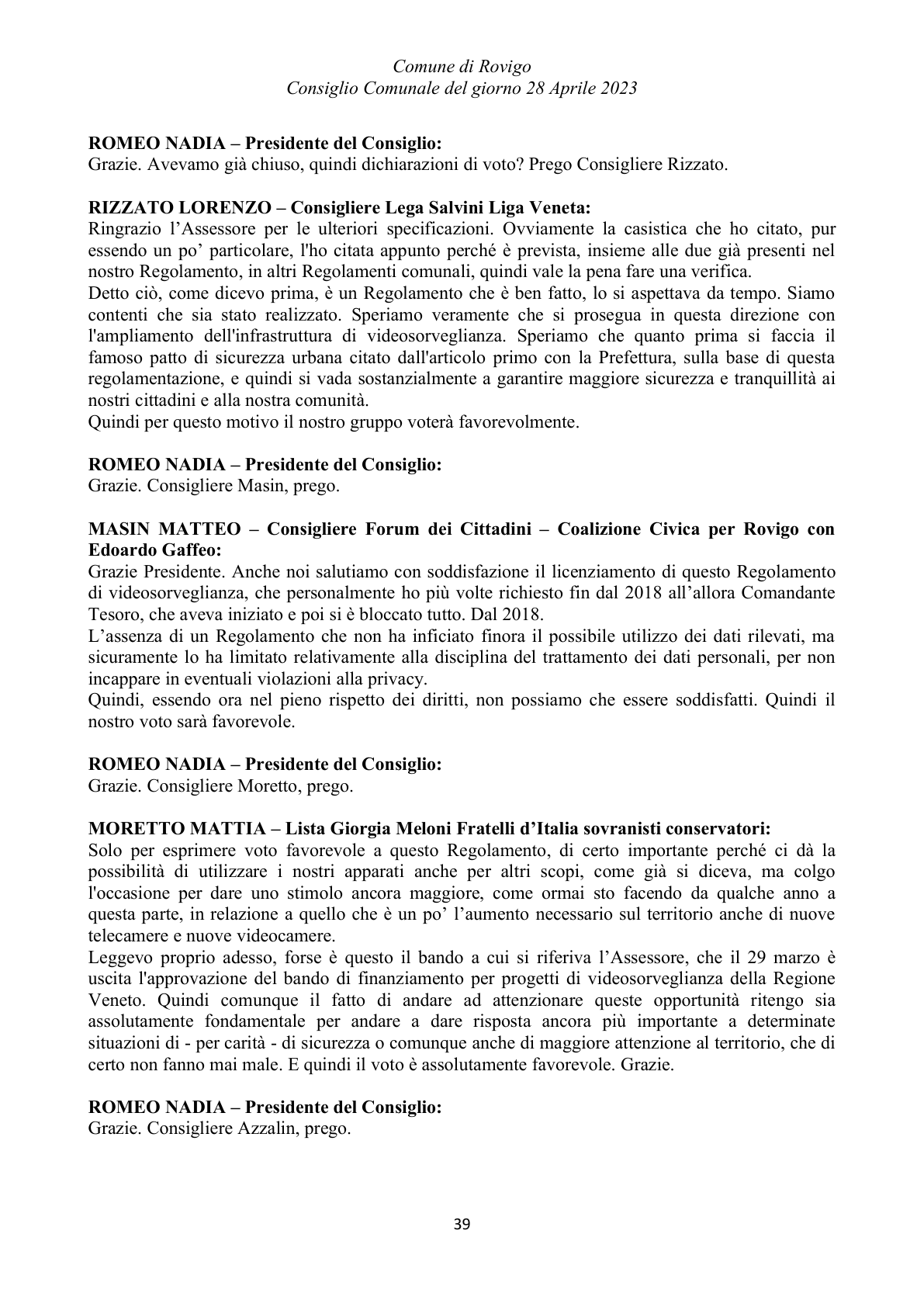 Pagina 39 del verbale