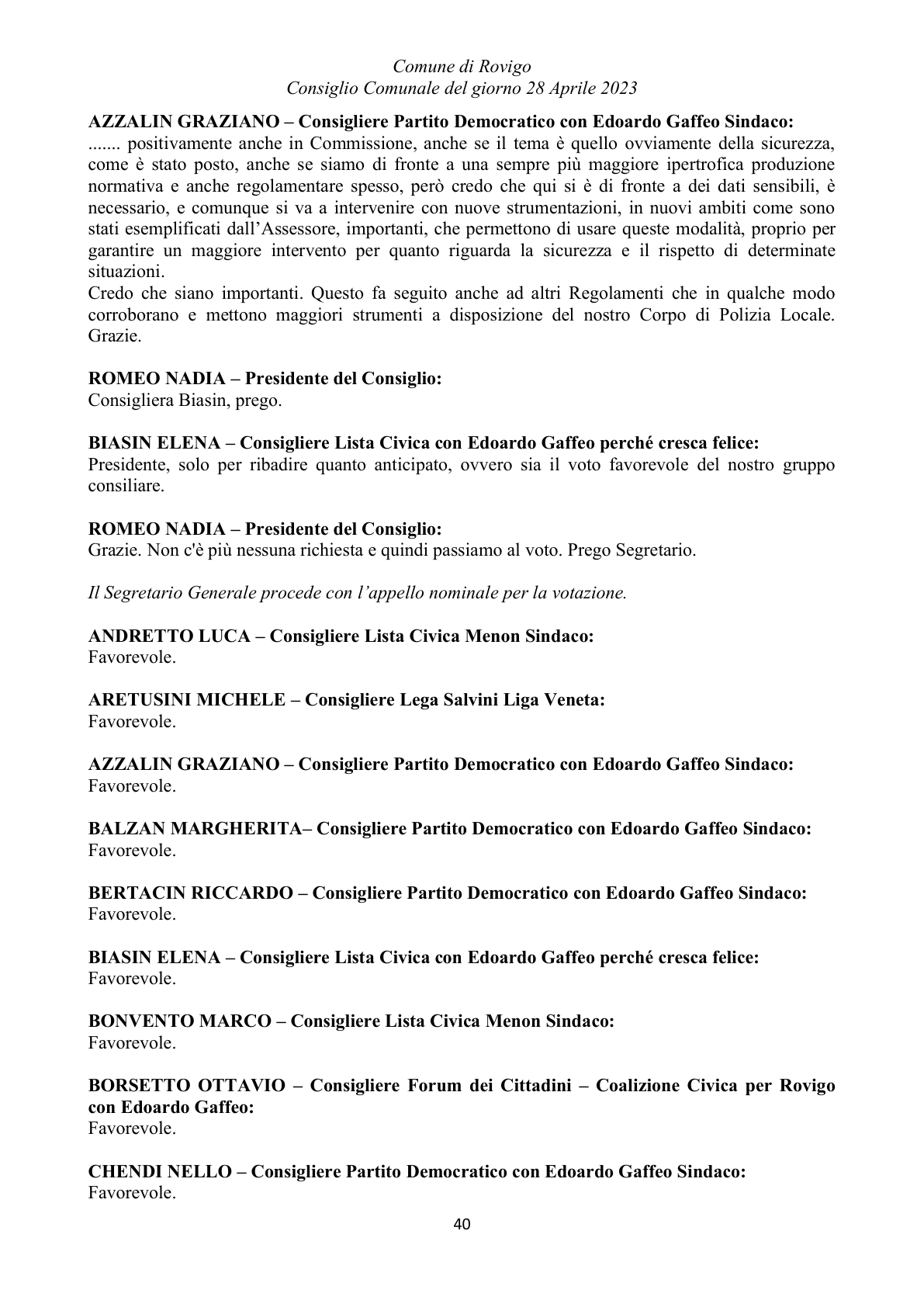 Pagina 40 del verbale