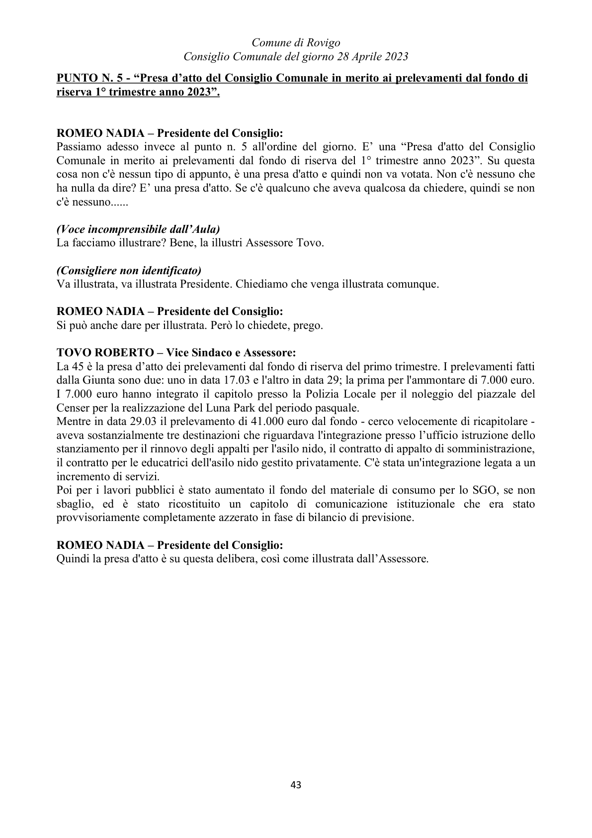 Pagina 43 del verbale