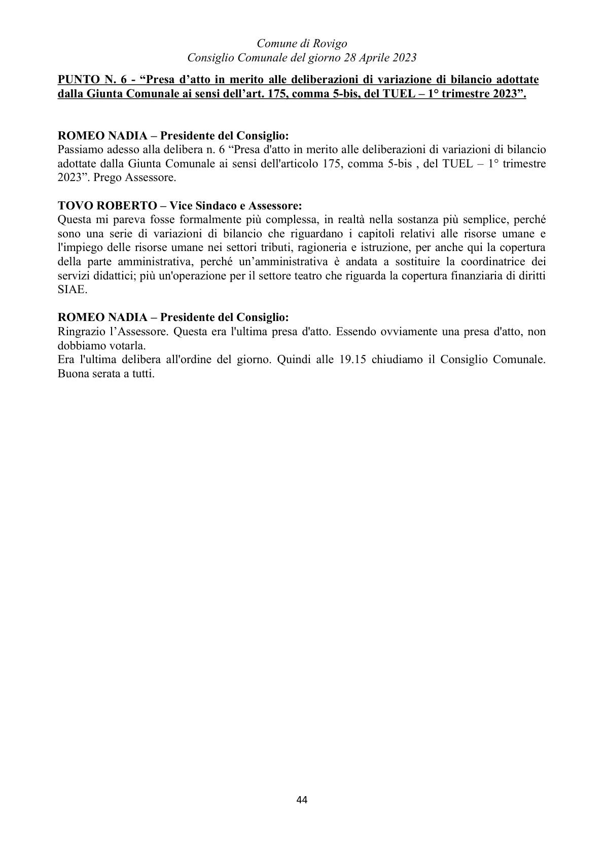 Pagina 44 del verbale