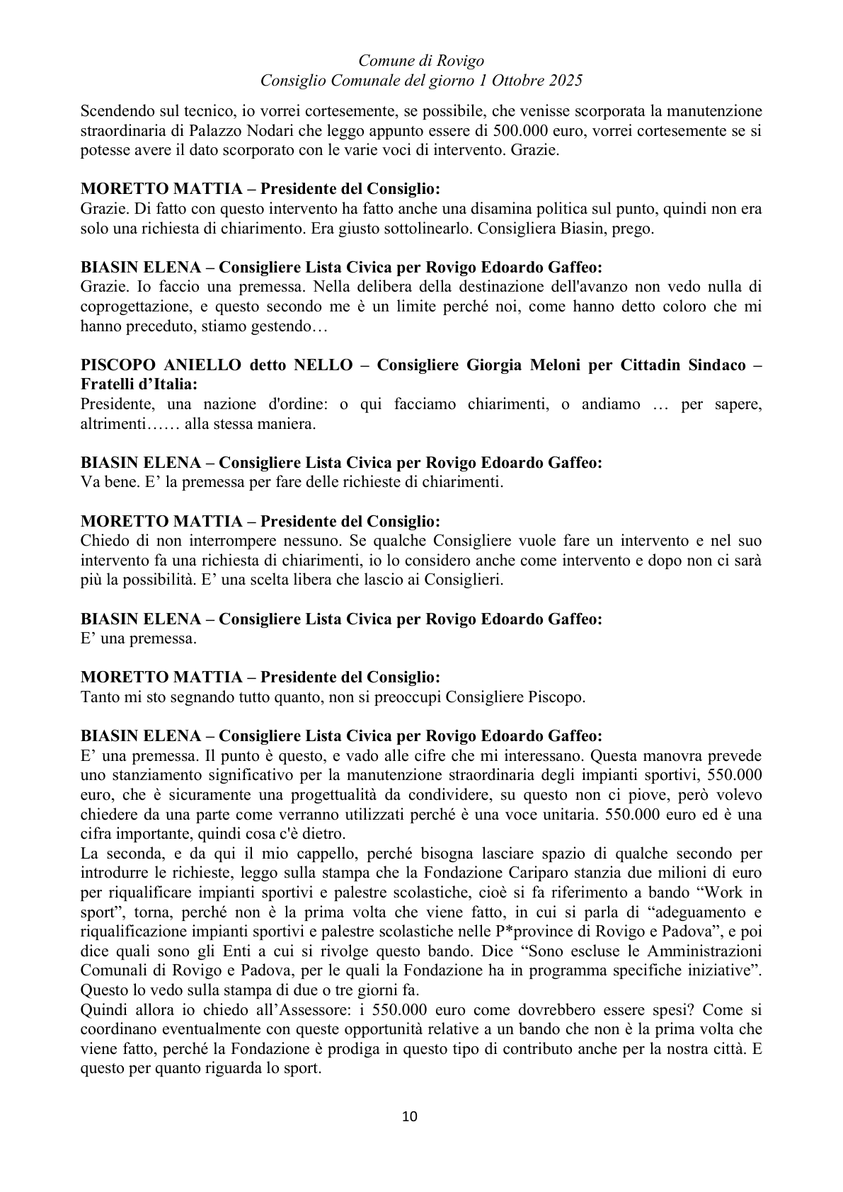 Pagina 10 del verbale