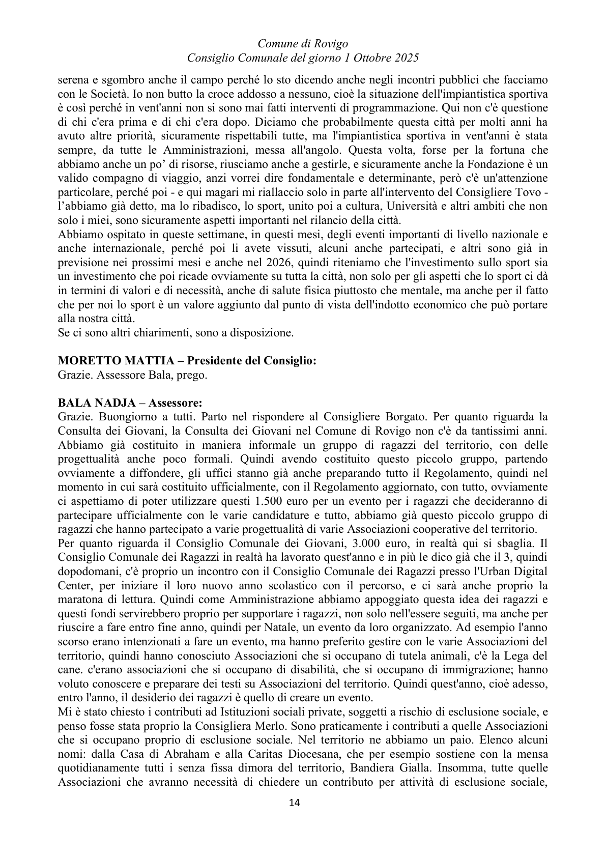 Pagina 14 del verbale