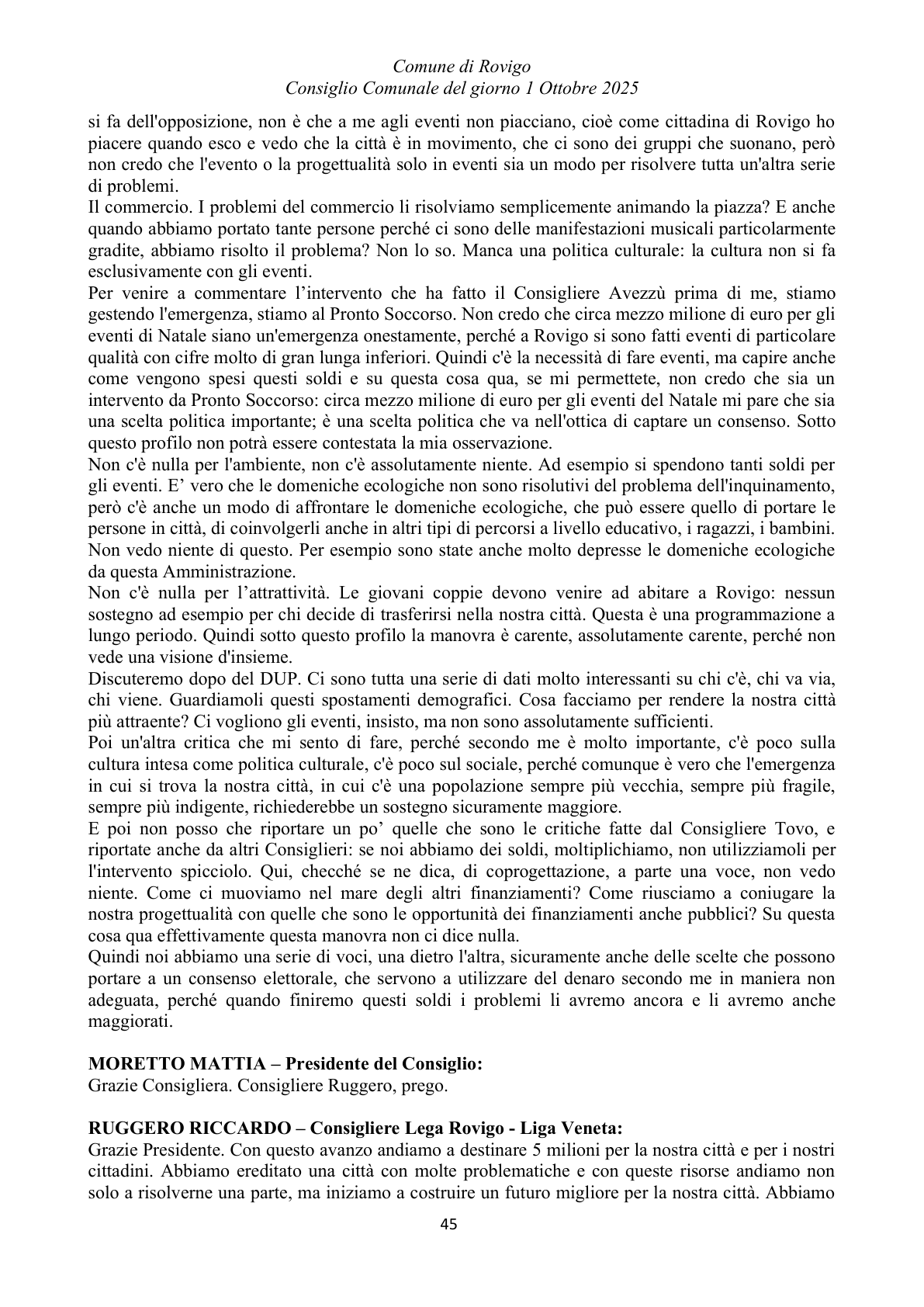 Pagina 45 del verbale