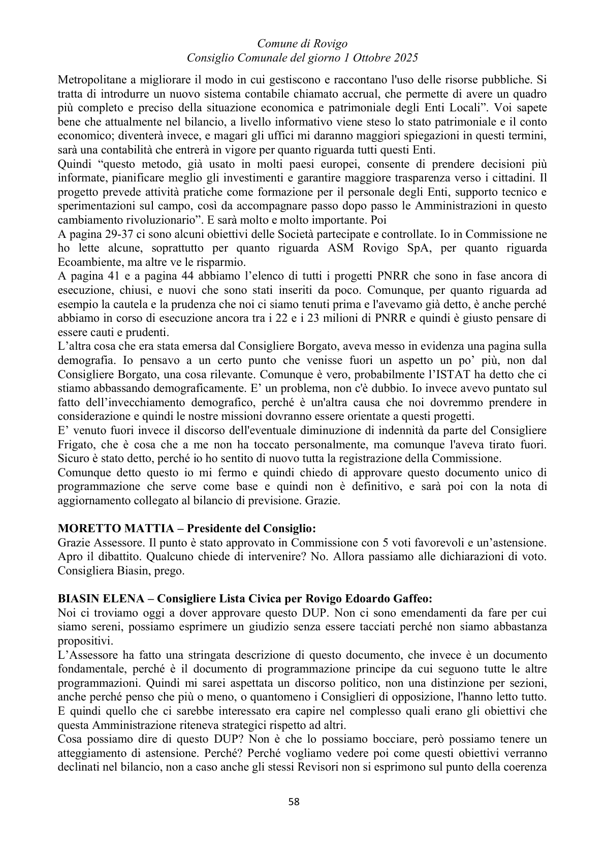 Pagina 58 del verbale