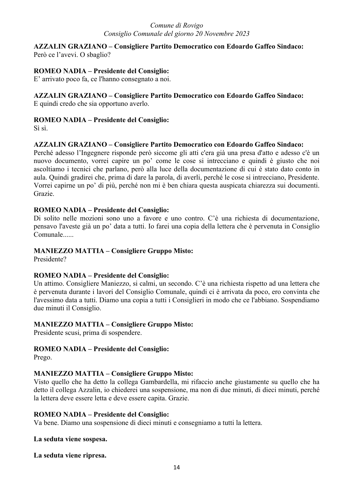 Pagina 14 del verbale
