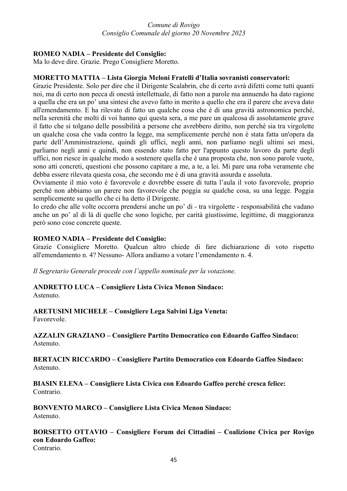 Pagina 45 del verbale