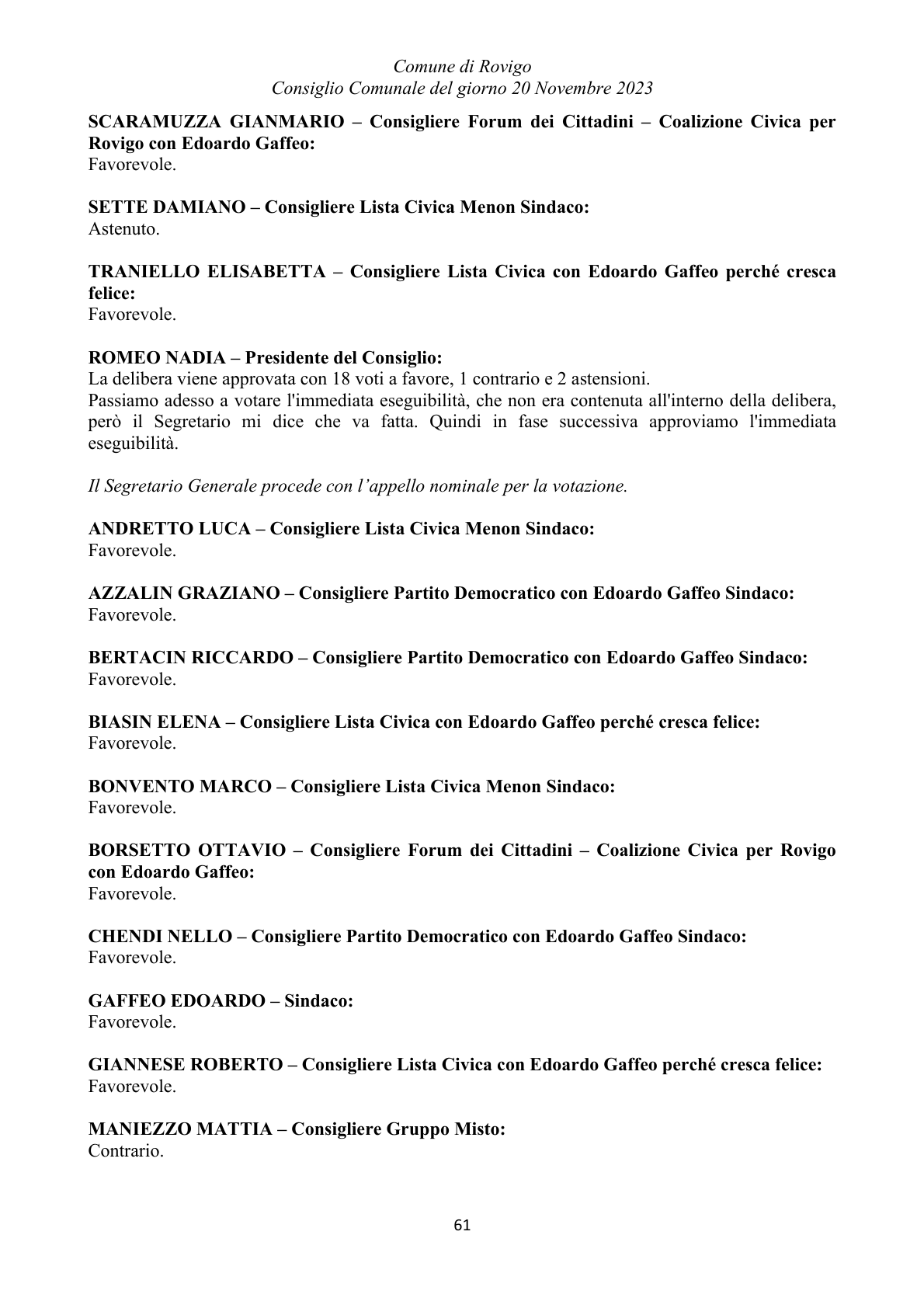Pagina 61 del verbale