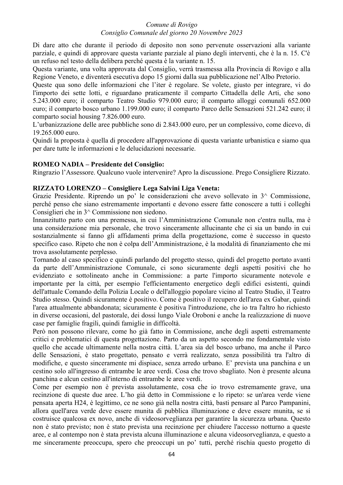 Pagina 64 del verbale