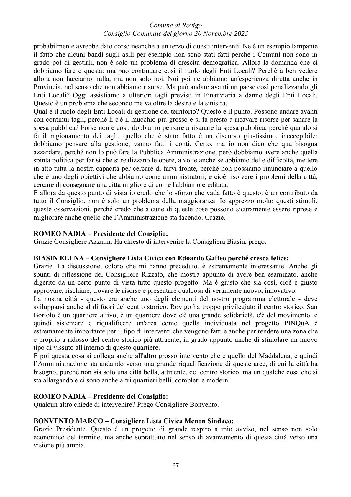 Pagina 67 del verbale
