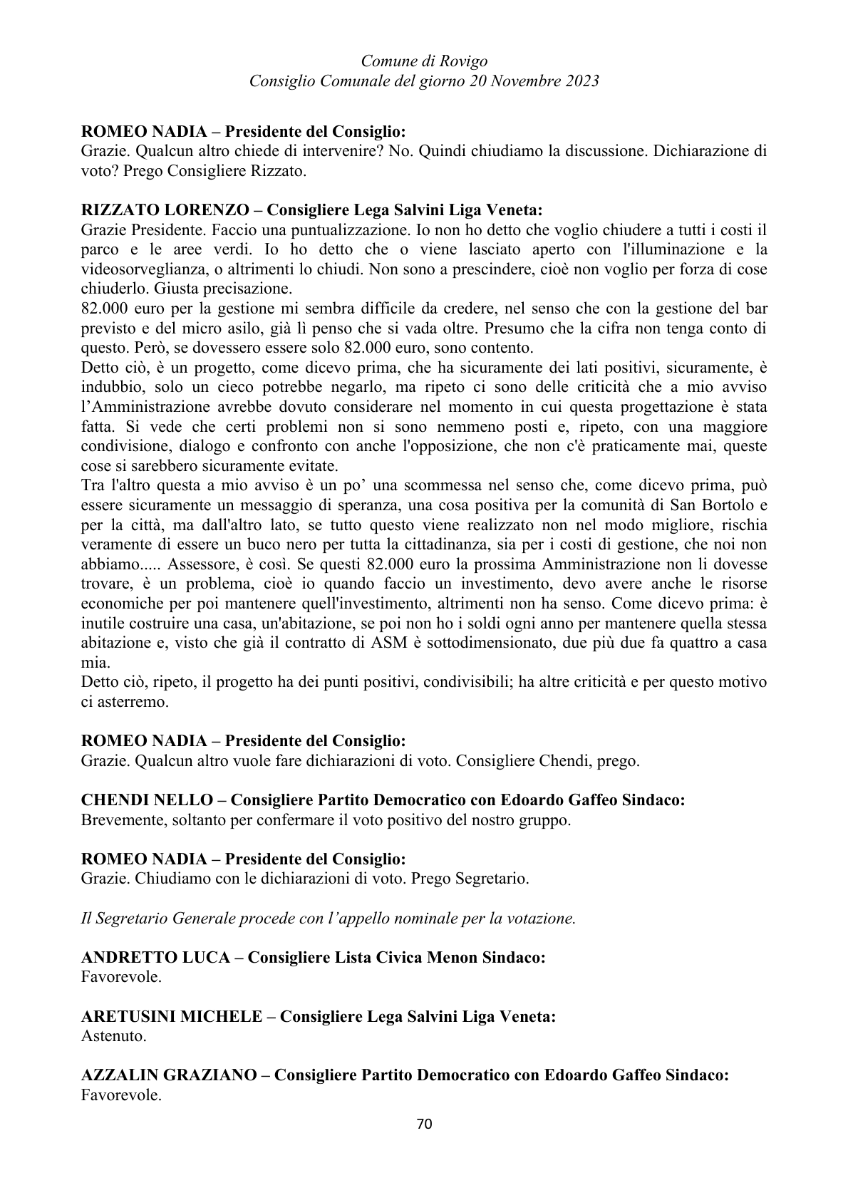 Pagina 70 del verbale