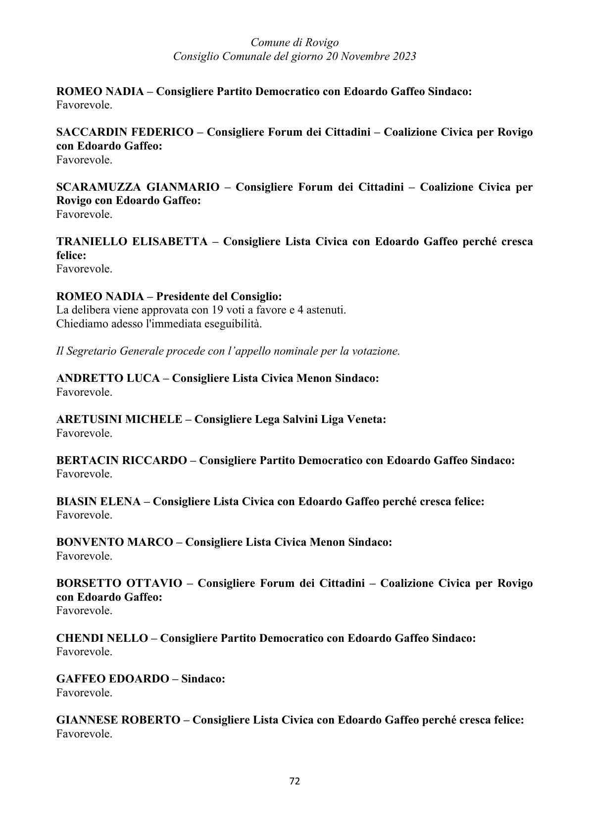 Pagina 72 del verbale