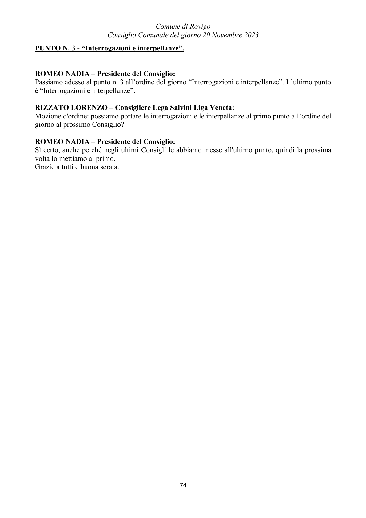 Pagina 74 del verbale
