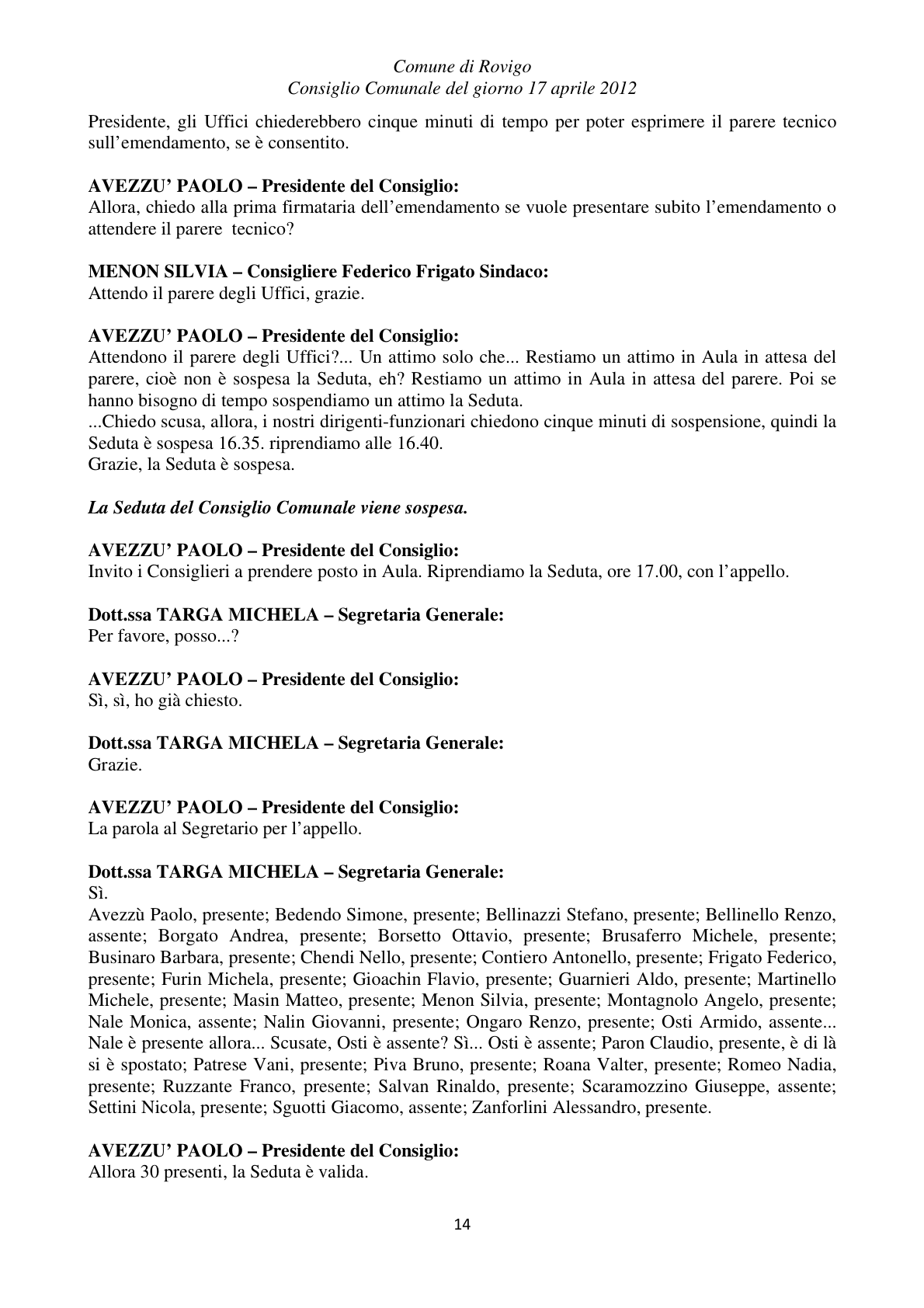 Pagina 14 del verbale