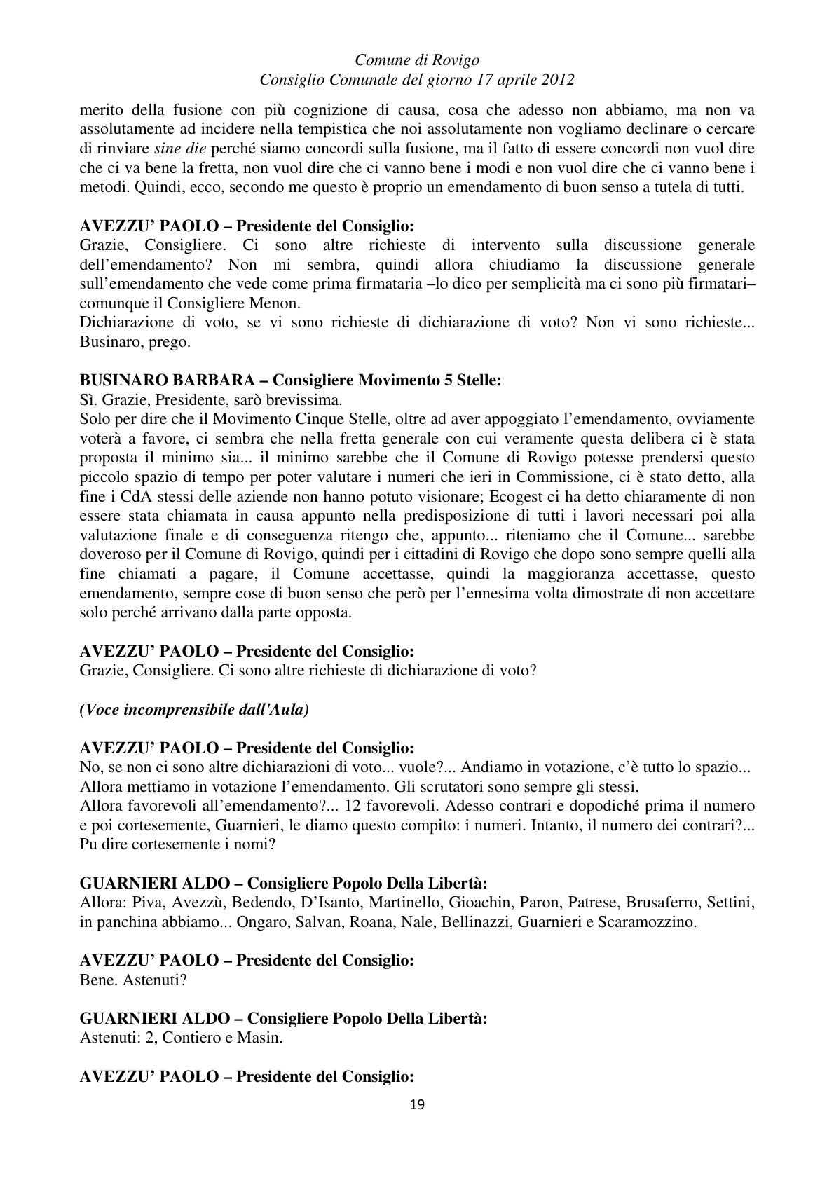 Pagina 19 del verbale