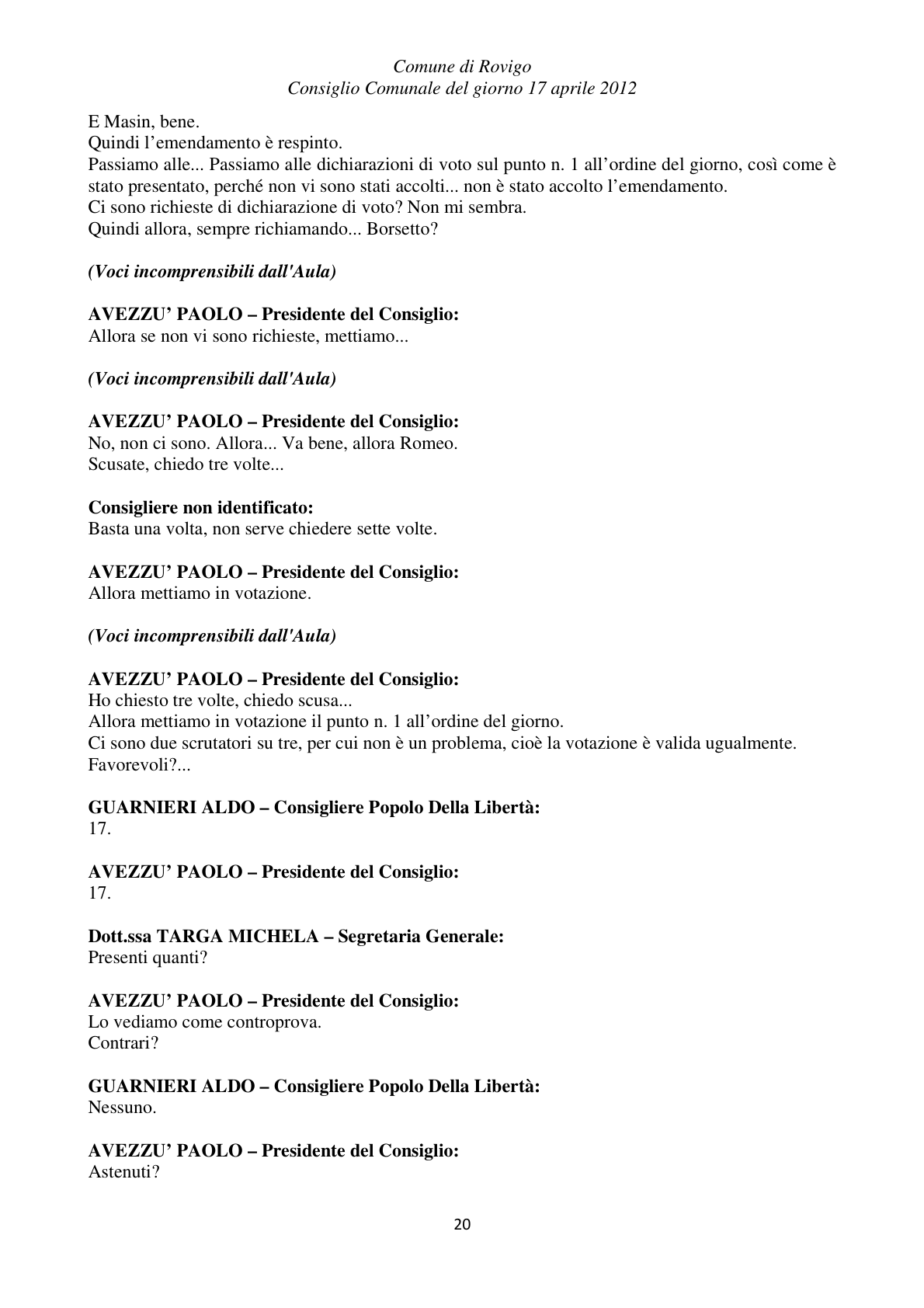 Pagina 20 del verbale