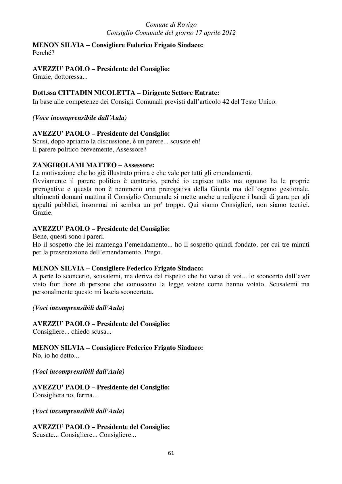 Pagina 61 del verbale