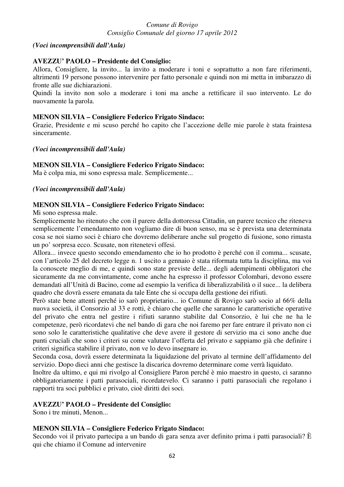 Pagina 62 del verbale