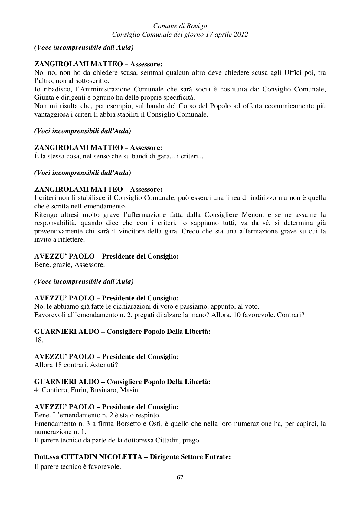 Pagina 67 del verbale