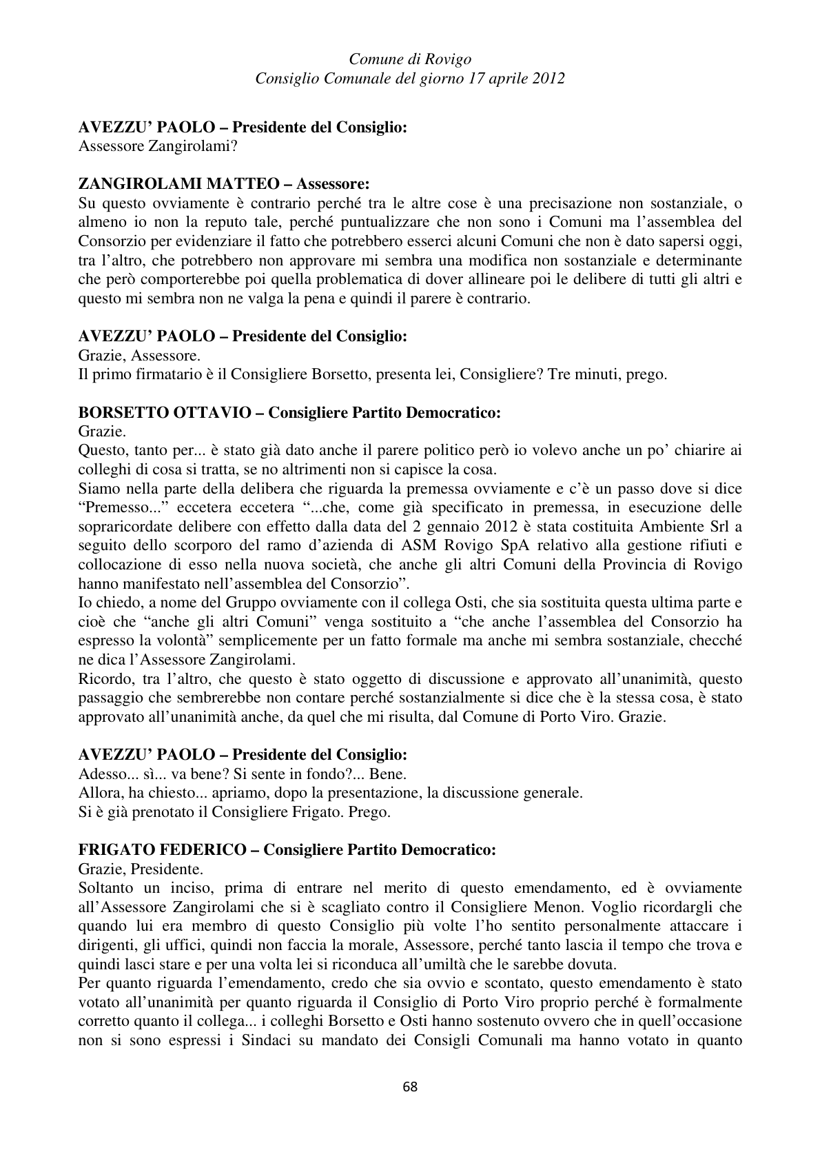 Pagina 68 del verbale