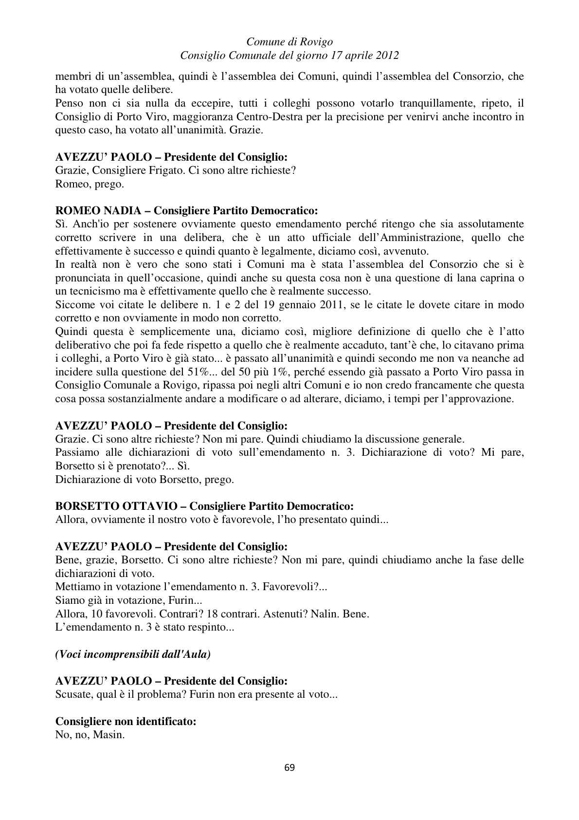 Pagina 69 del verbale