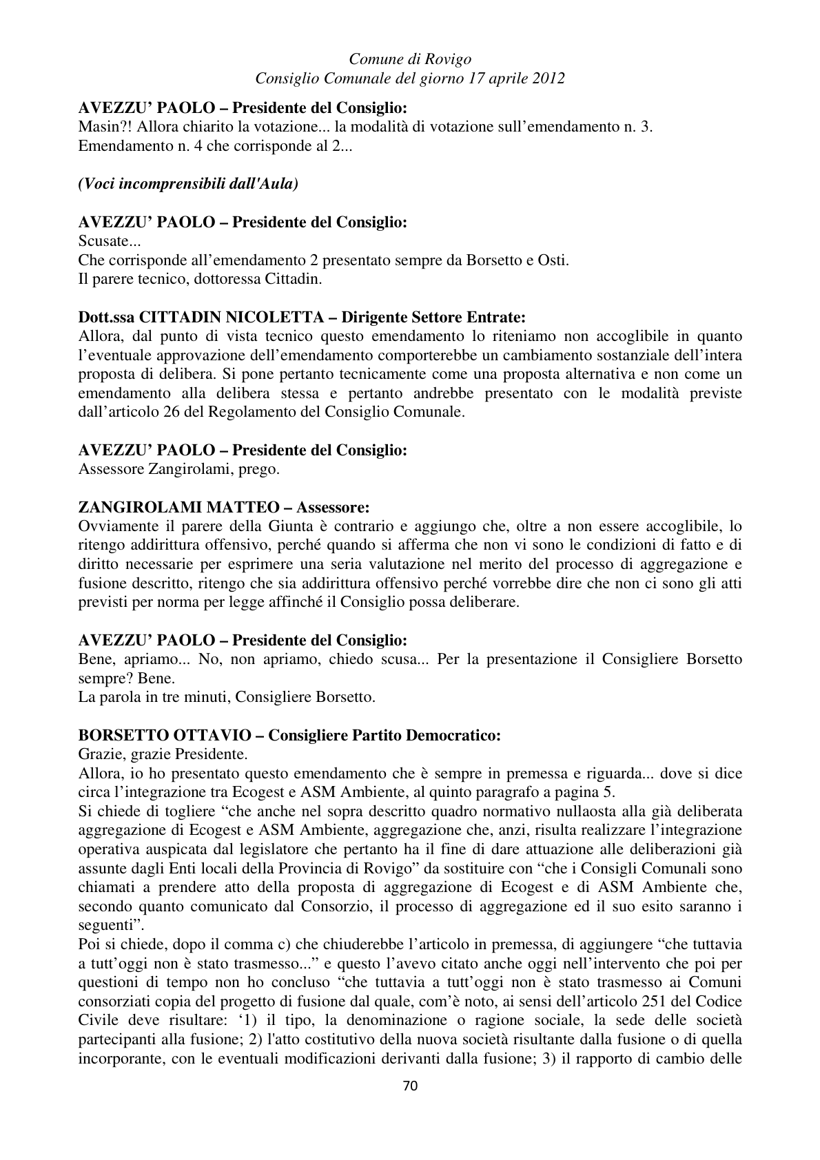Pagina 70 del verbale