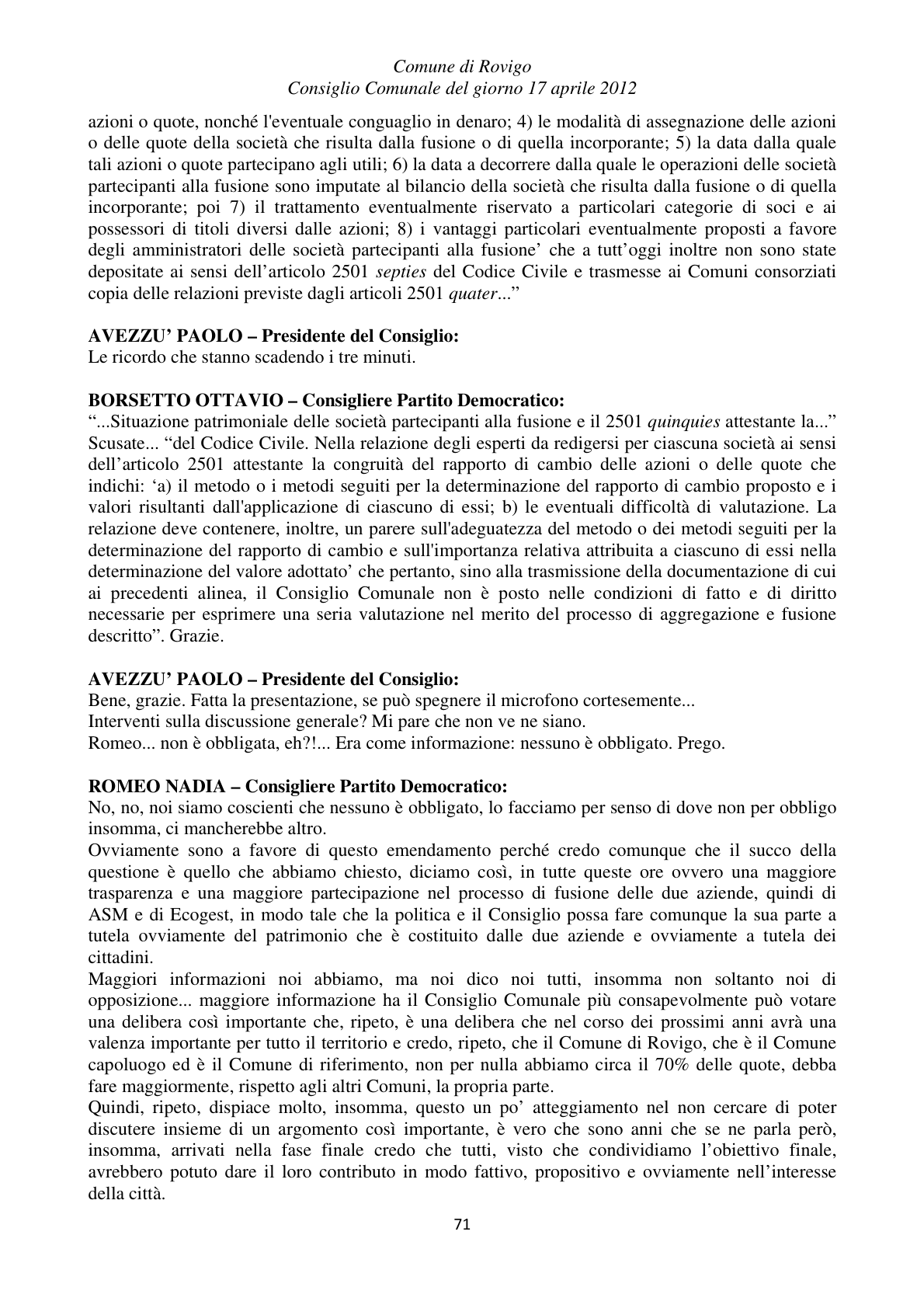 Pagina 71 del verbale