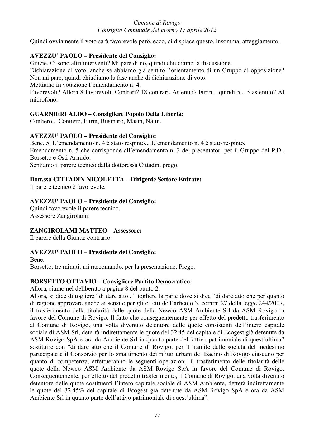 Pagina 72 del verbale