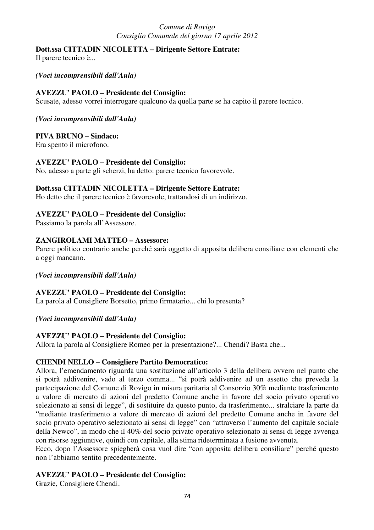 Pagina 74 del verbale