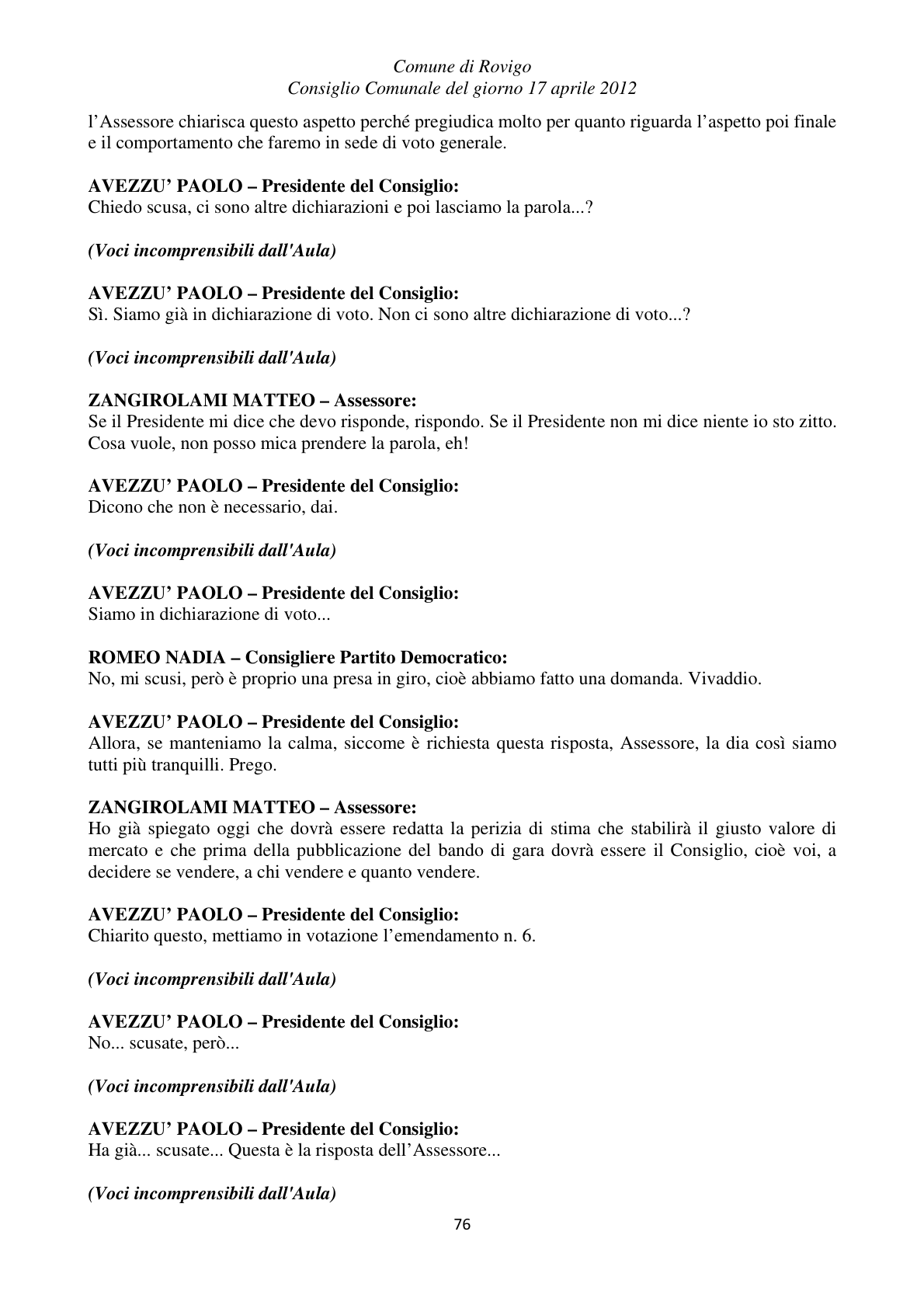 Pagina 76 del verbale