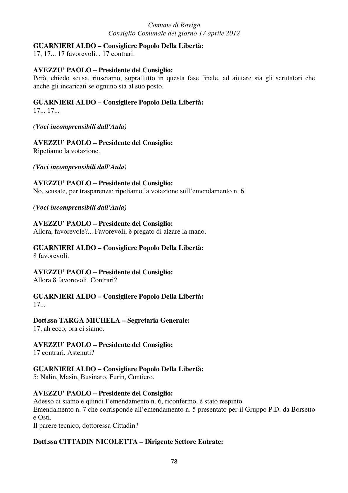 Pagina 78 del verbale