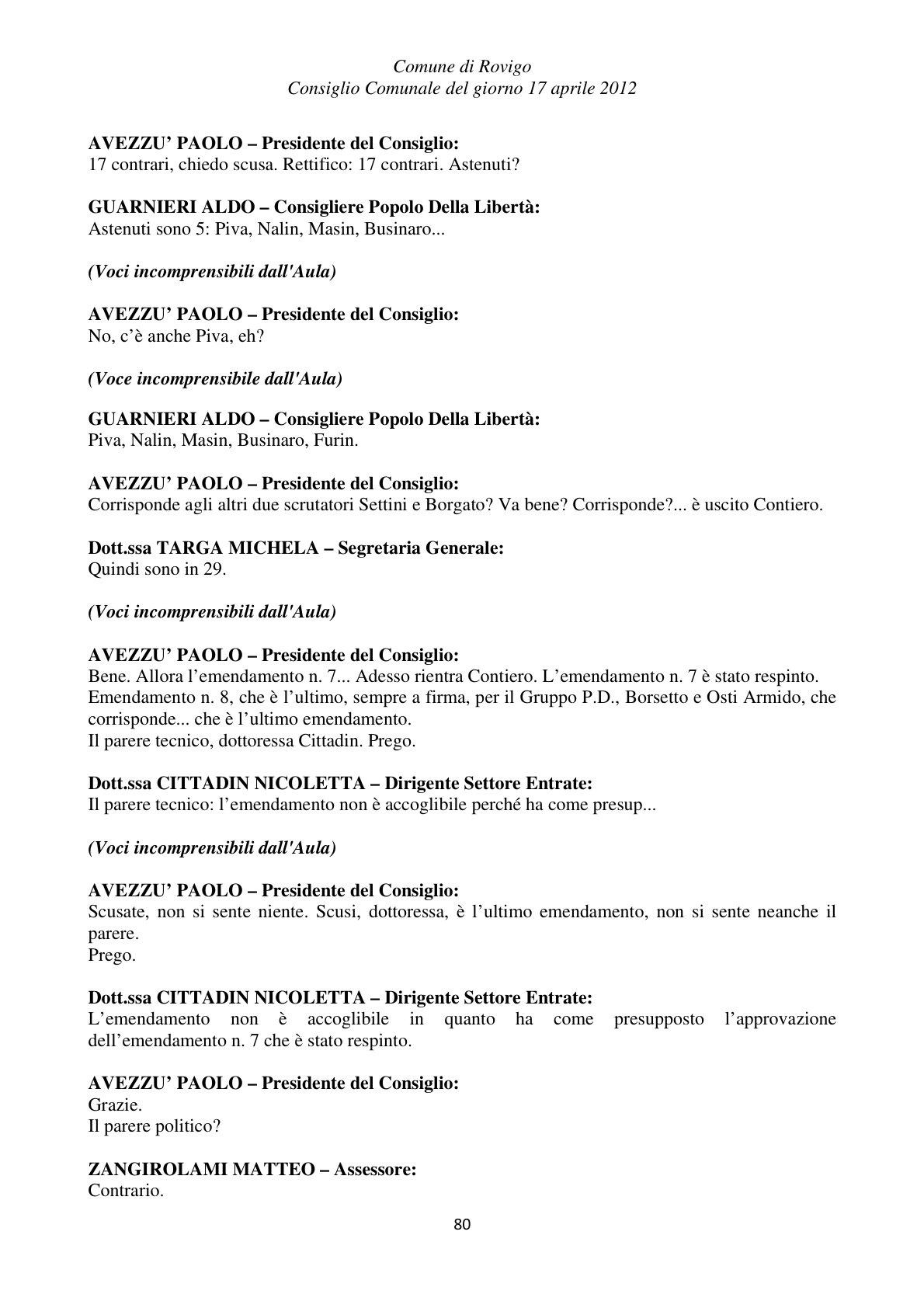 Pagina 80 del verbale