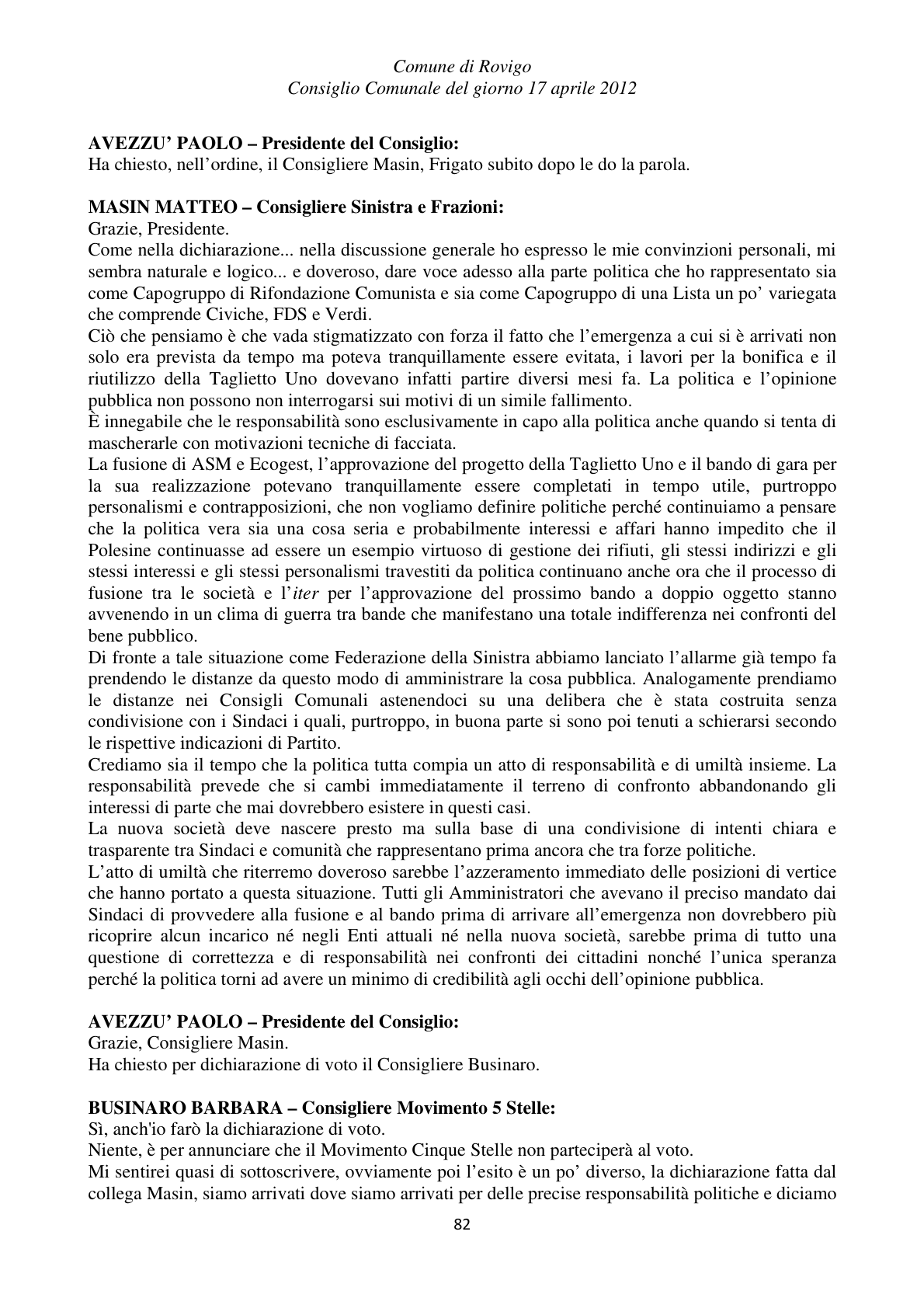 Pagina 82 del verbale