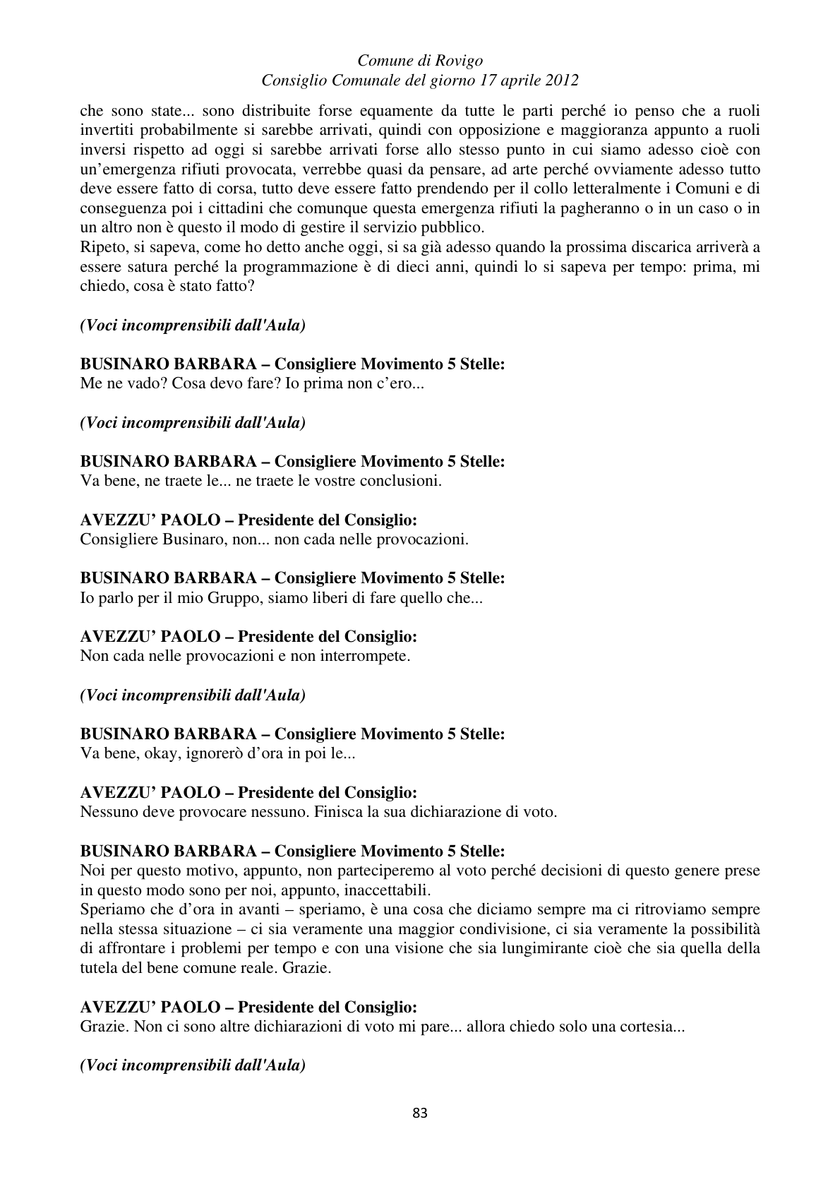 Pagina 83 del verbale
