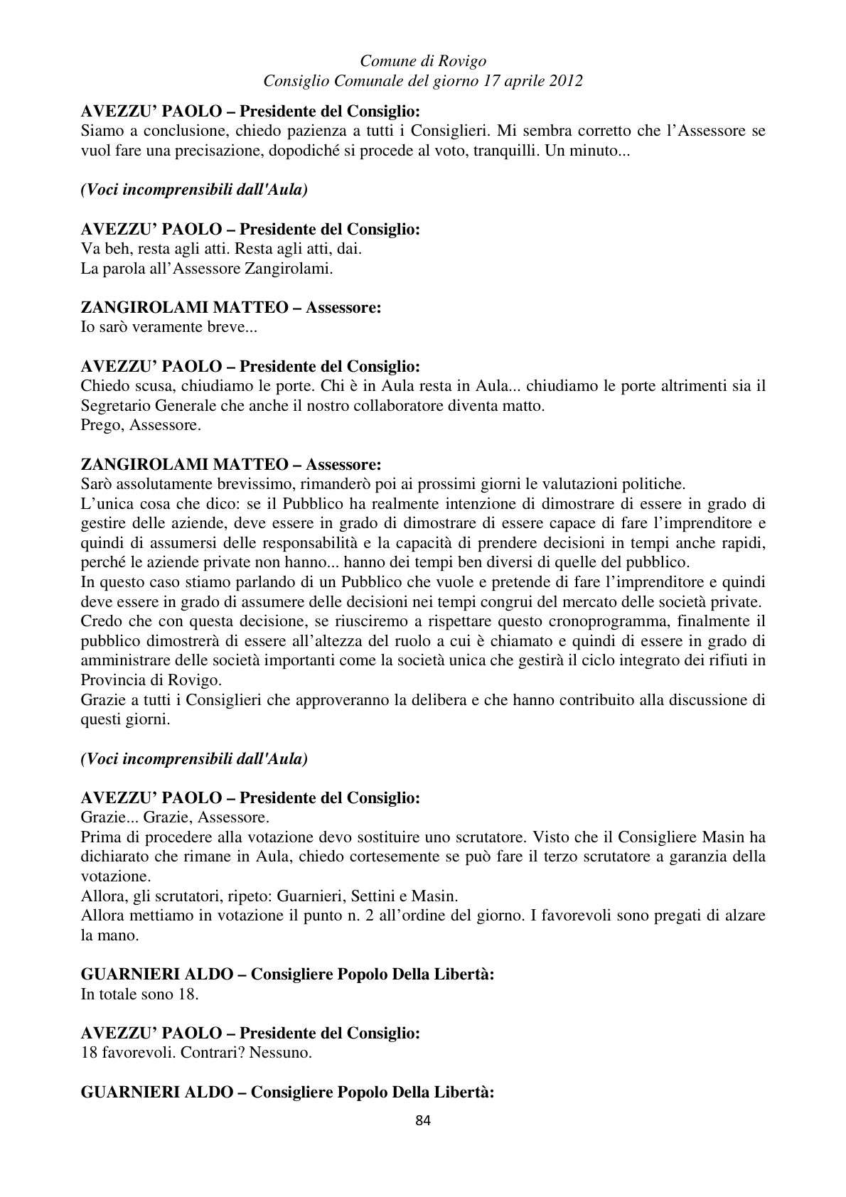 Pagina 84 del verbale