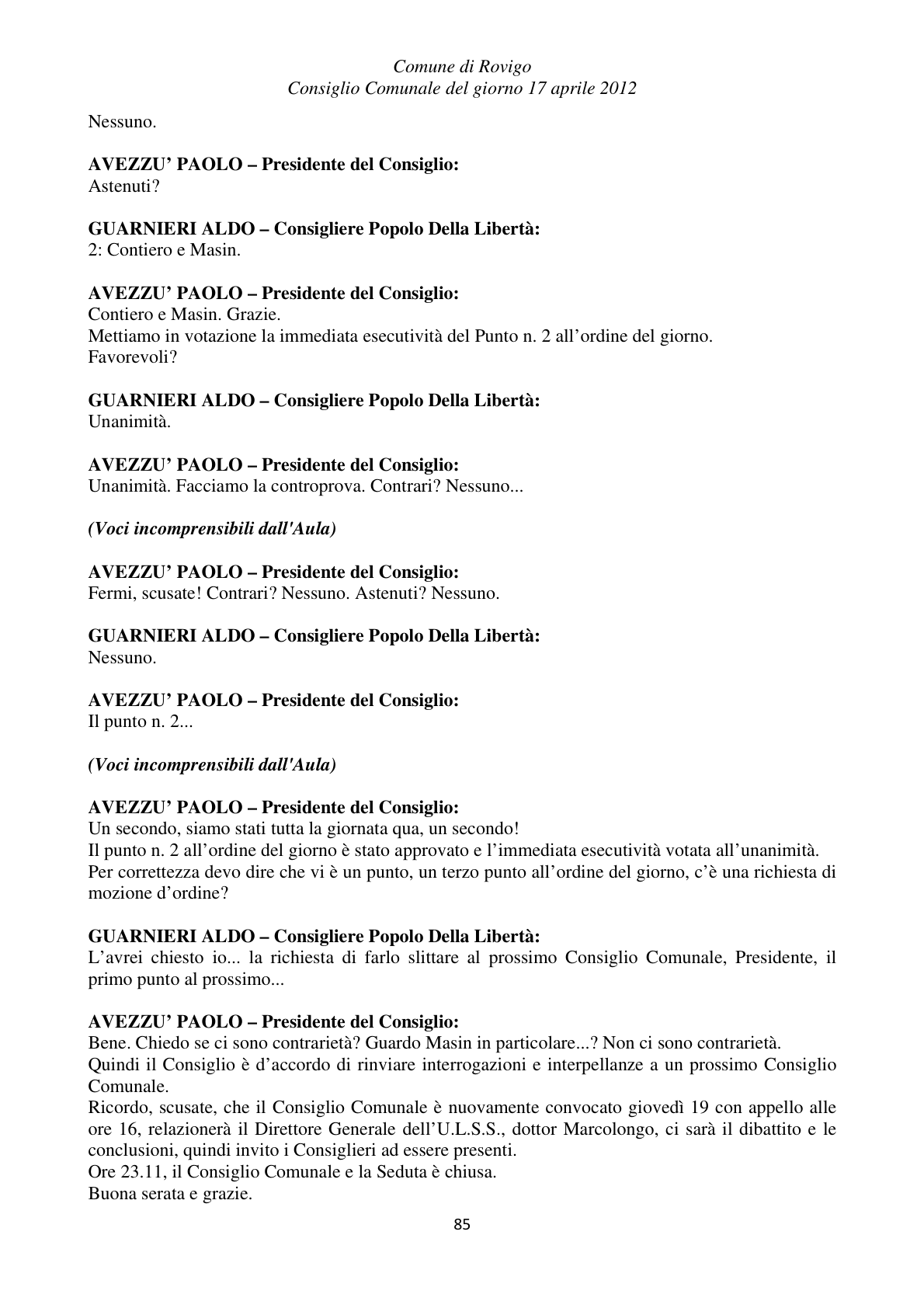 Pagina 85 del verbale