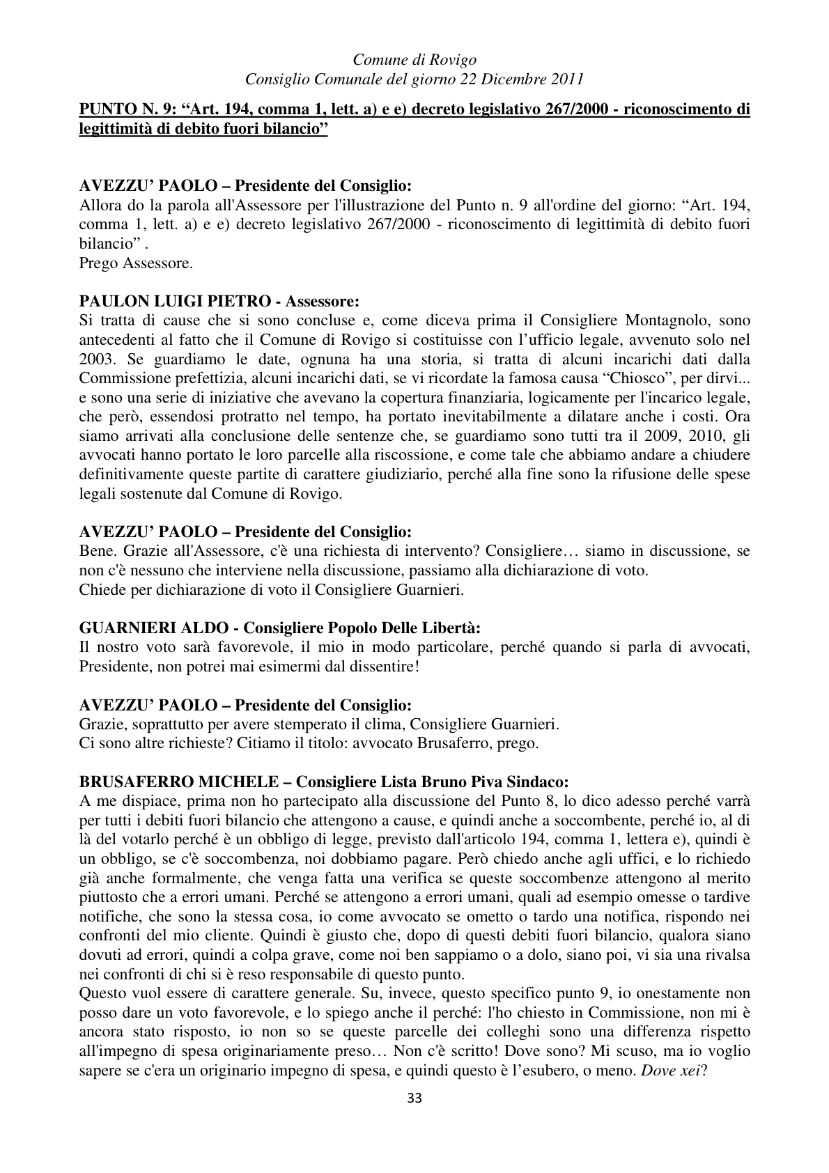 Pagina 33 del verbale