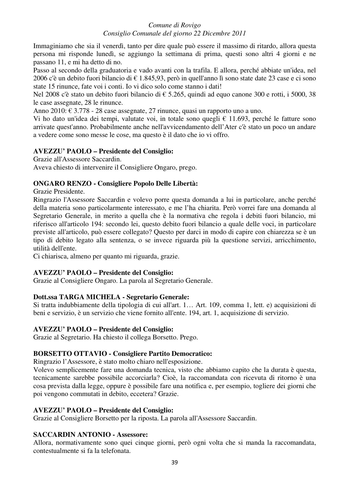 Pagina 39 del verbale