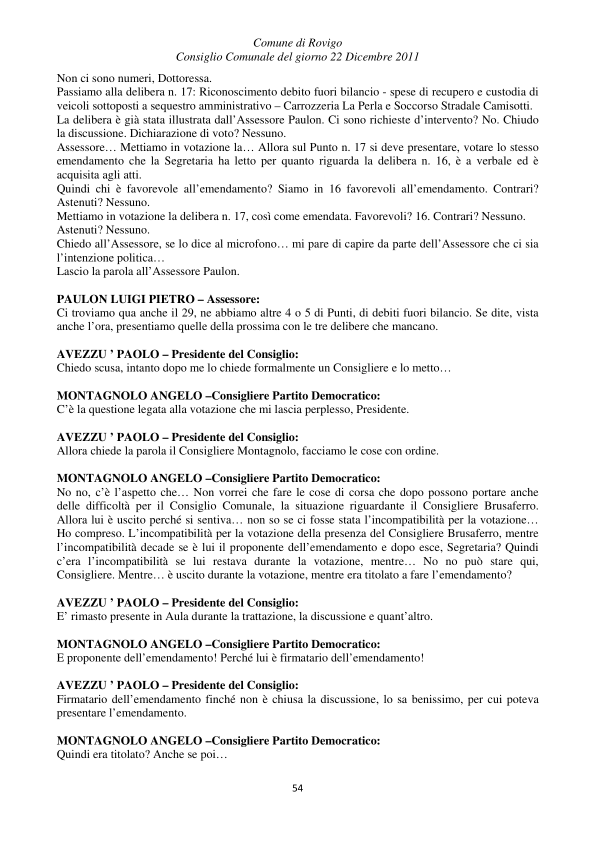Pagina 54 del verbale