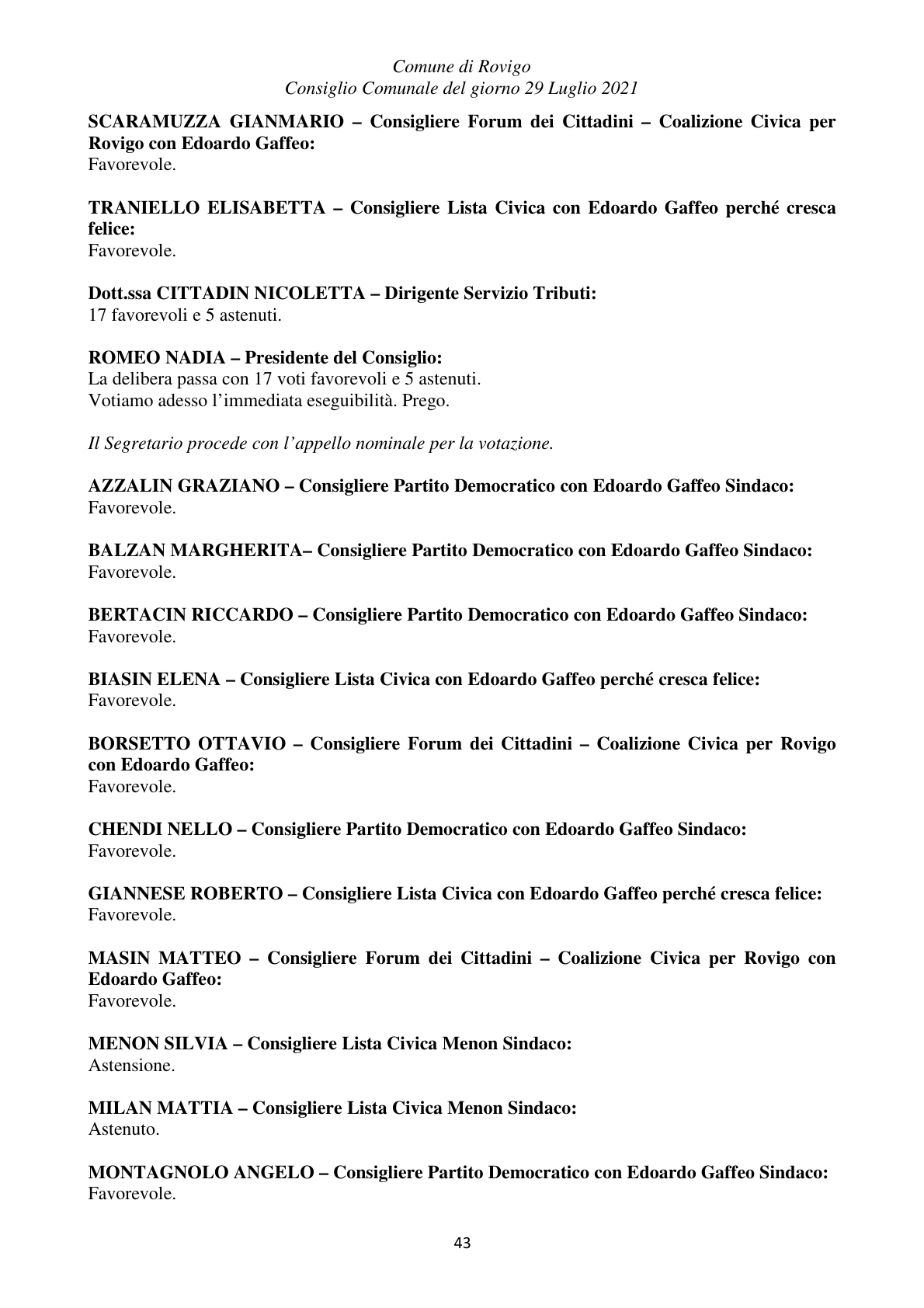 Pagina 43 del verbale