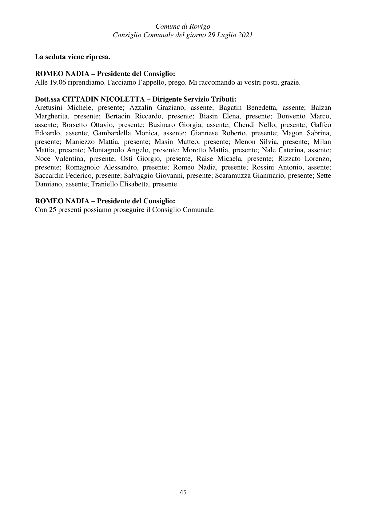 Pagina 45 del verbale